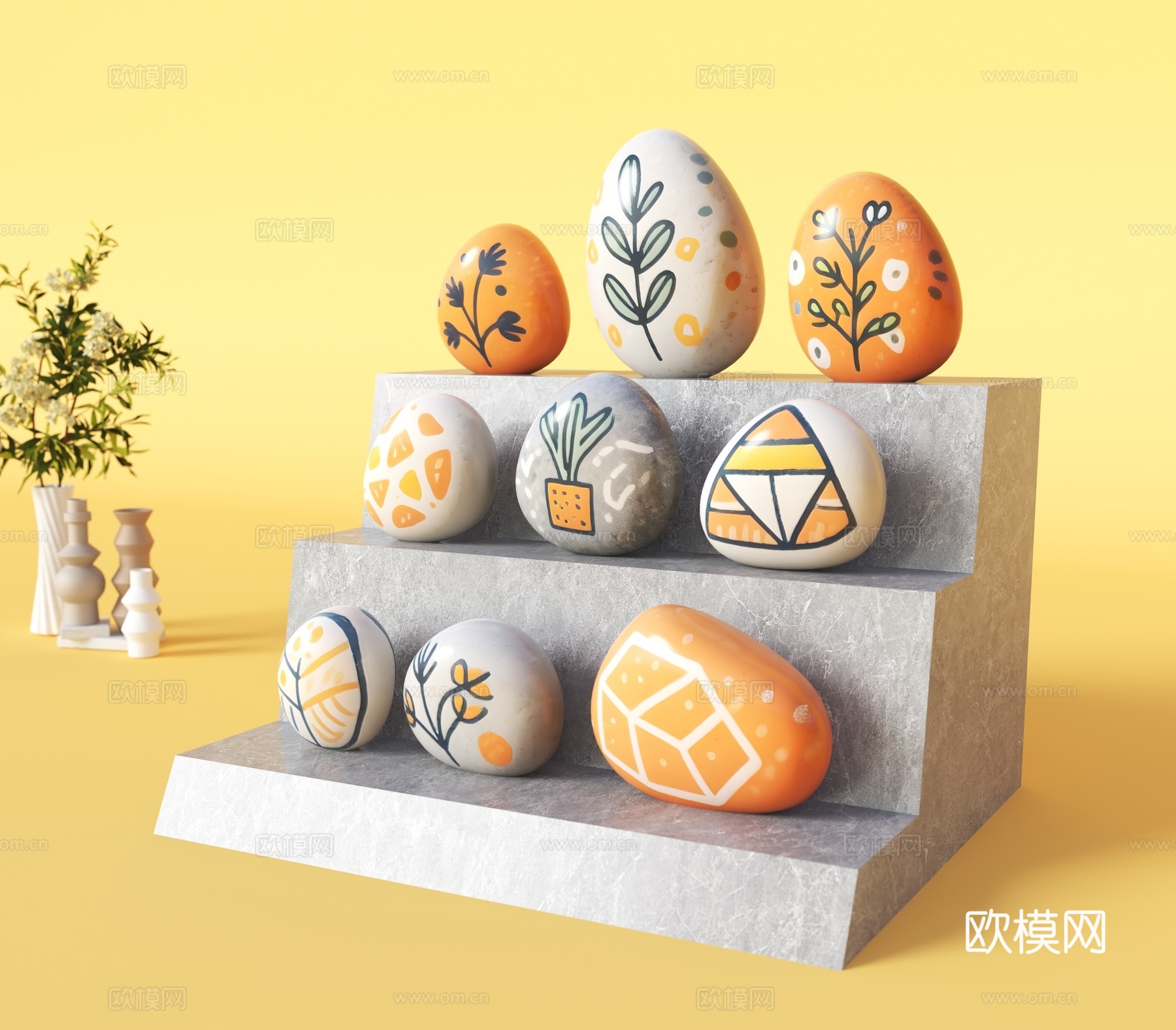 彩绘鹅软石 彩色软石 鹅软石装饰 鹅软石摆件 室内装饰 鹅软su模型