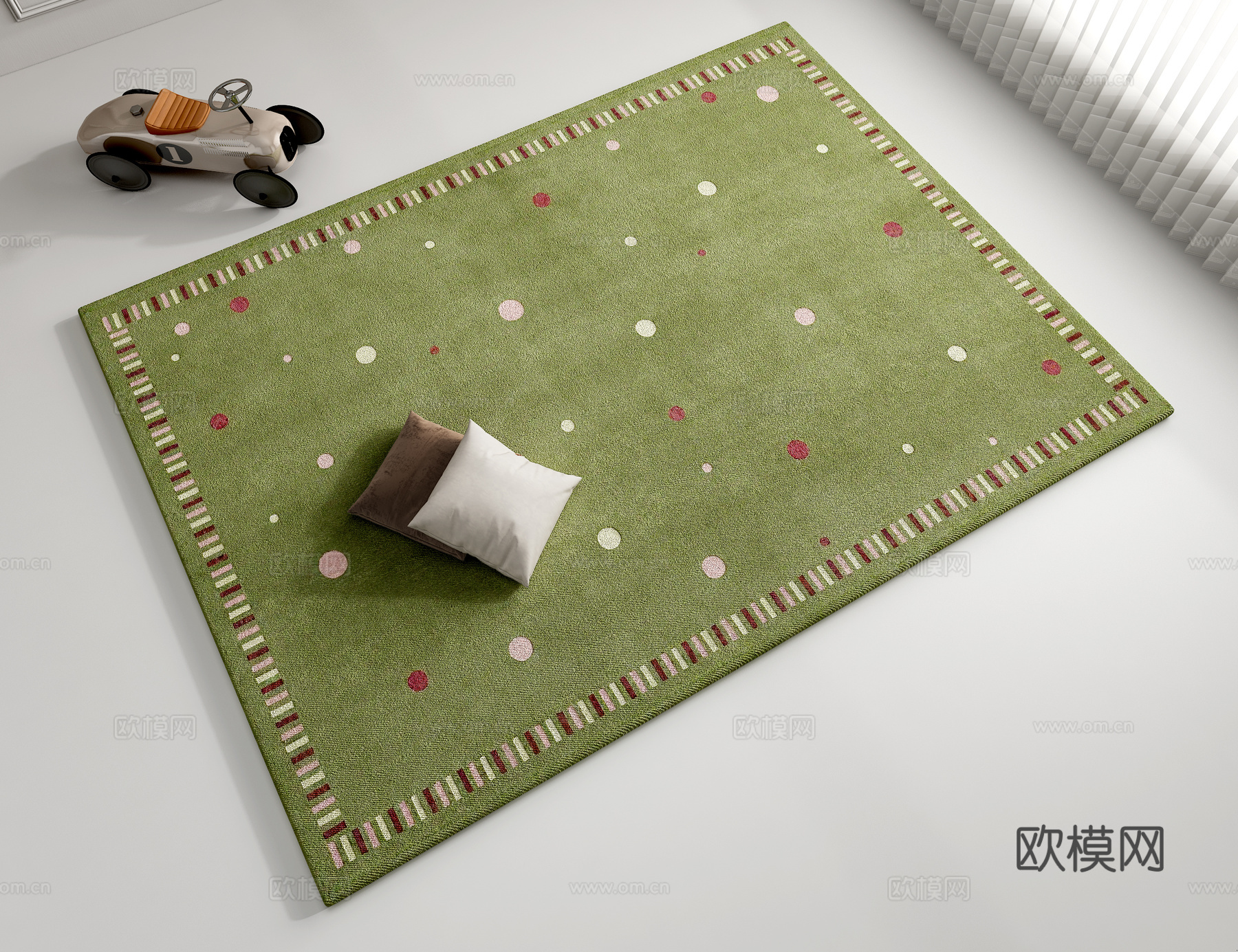 复古绿客厅地毯   儿童房地毯3d模型下载（渲染图1）