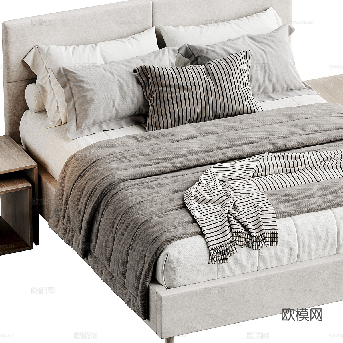 现代意式布艺双人床3d模型