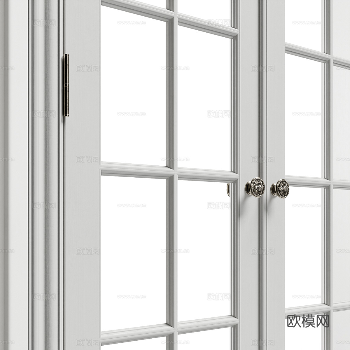 美式简约对开门 双开门 室内门 玻璃门3d模型下载（渲染图2）