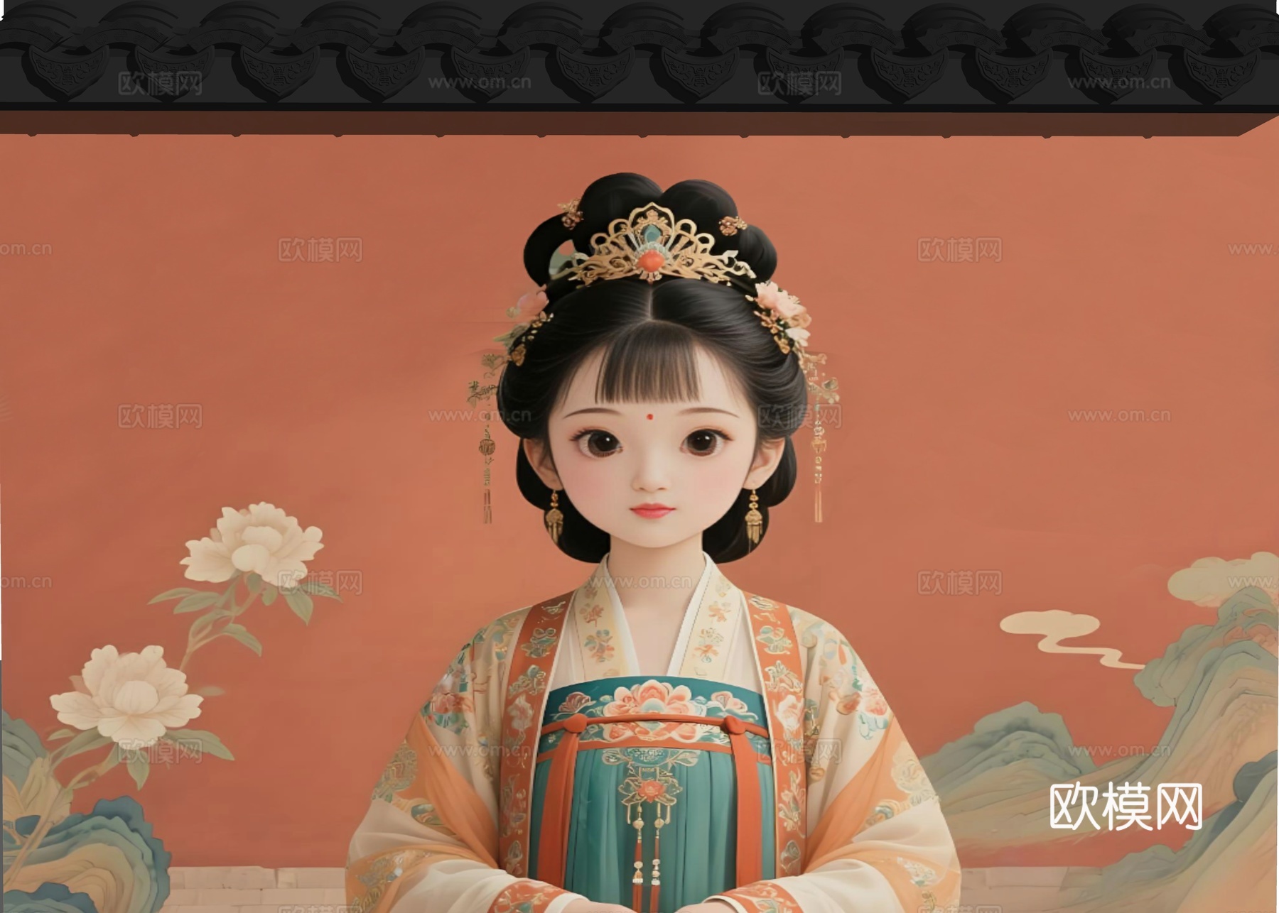 彩绘围墙 花朵围墙 少女墙画围墙 卡通围墙 现代美陈墙面 墙su模型