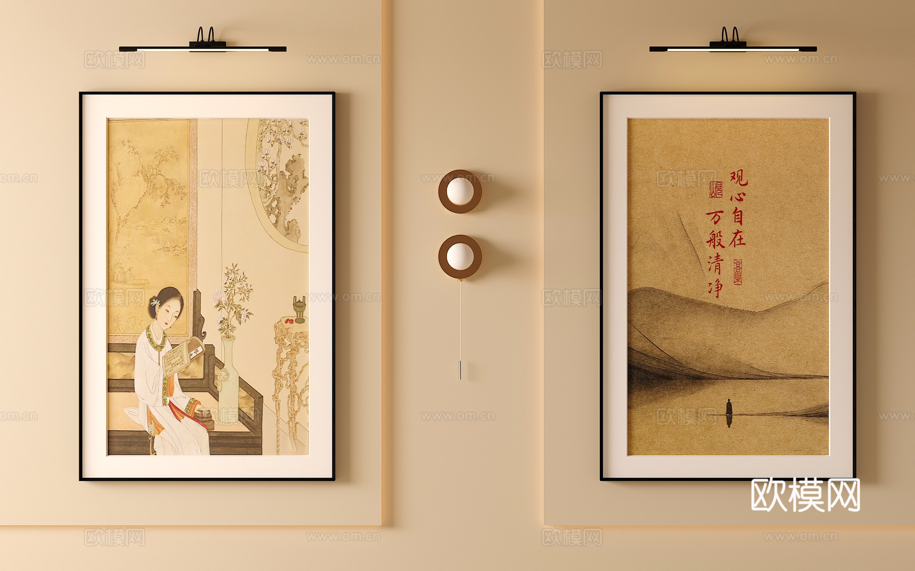 宋氏中古风挂画 长条挂画  挂画组合su模型