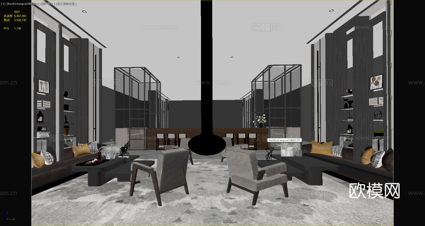 新中式售楼部 新中式会客厅 休息室 接待室 新中式沙发 单椅3d模型下载（渲染图2）