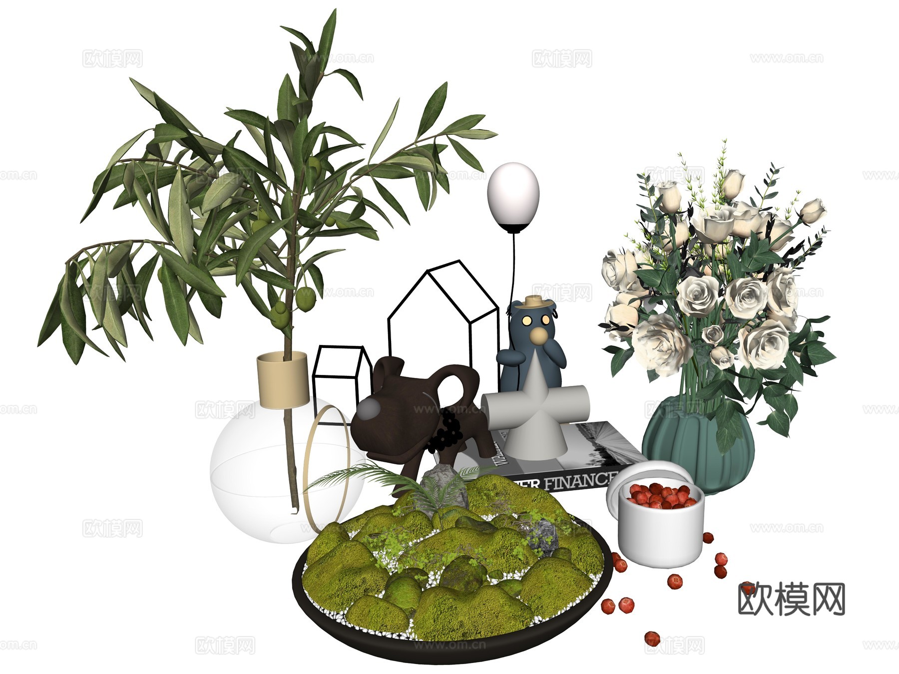 现代花瓶花艺植物装饰摆件su模型