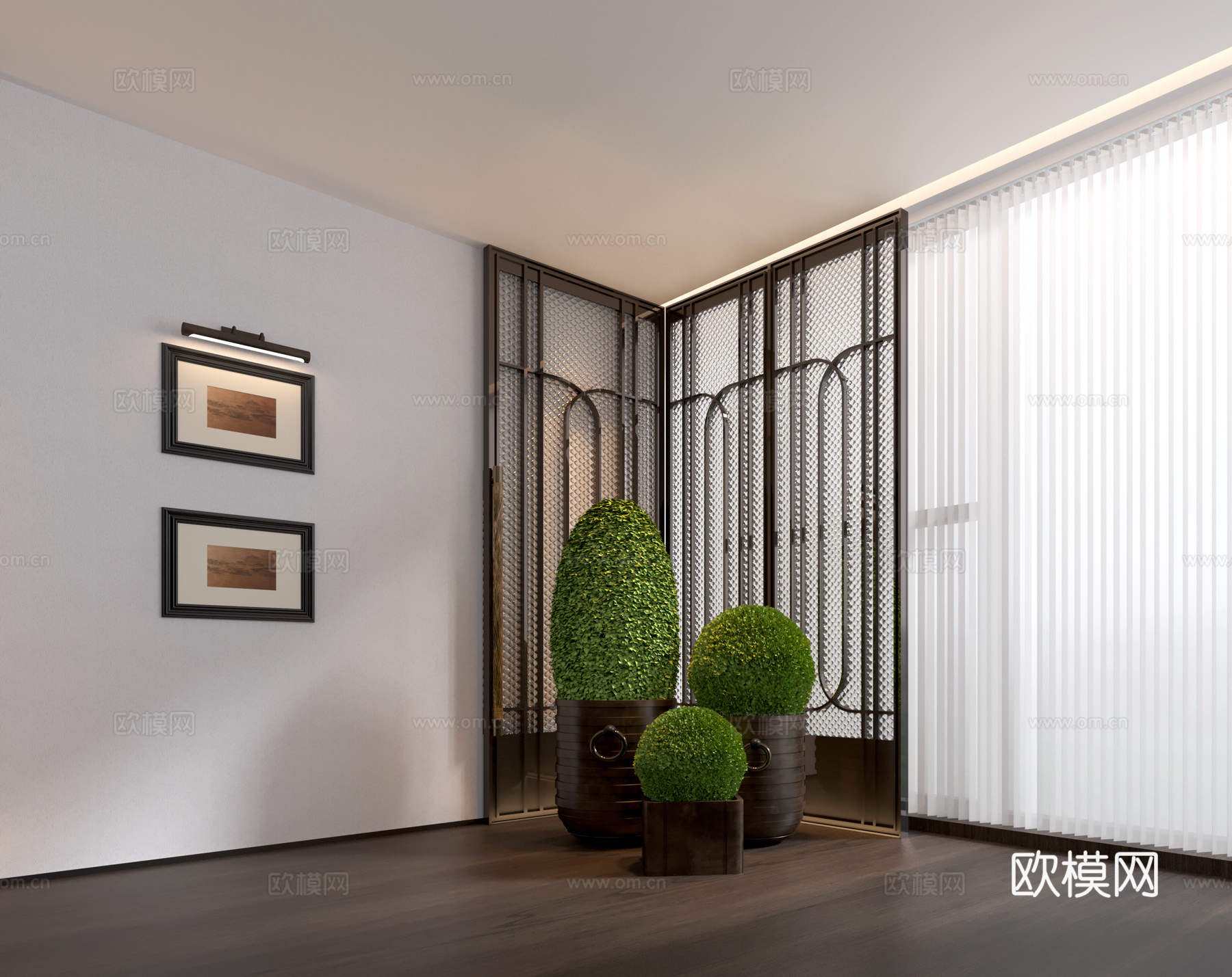 酒店端景盆栽su模型下载（渲染图1）