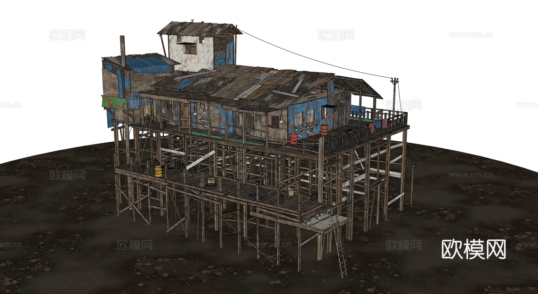 贫民窟建筑 老旧建筑 破损建筑 棚户区 城中村建筑su模型