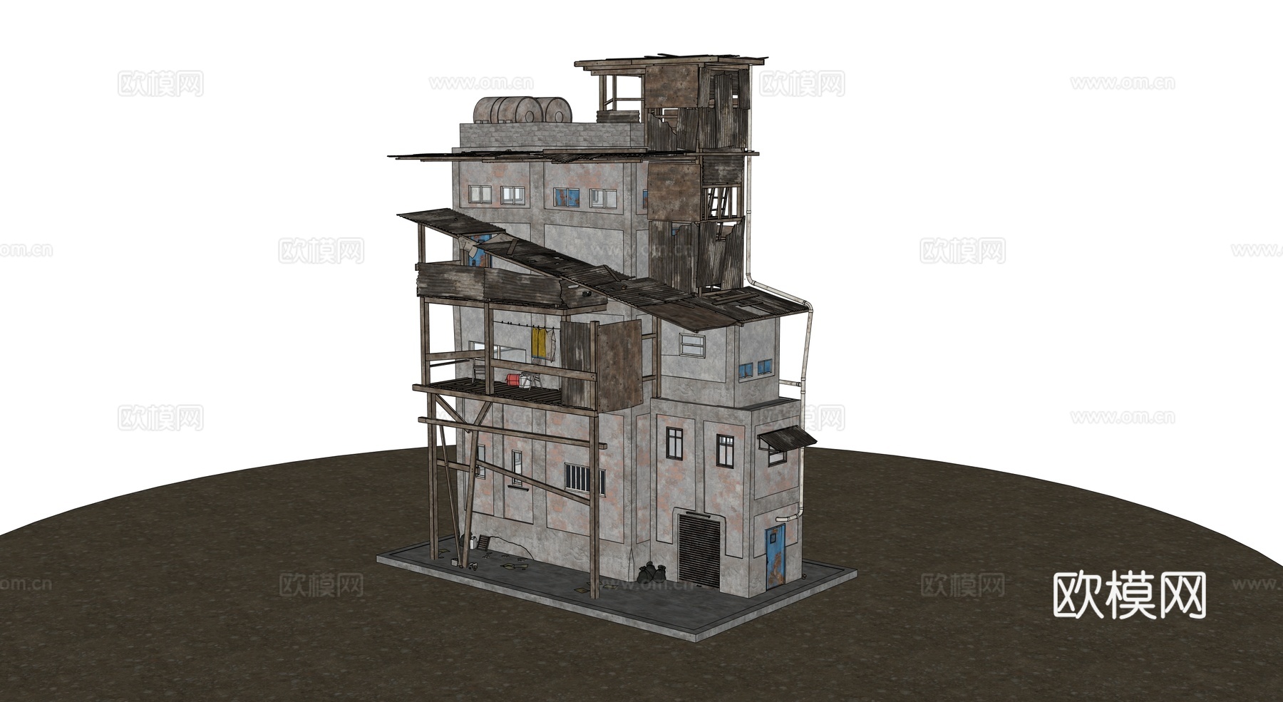 贫民窟建筑 老旧建筑 破损建筑 棚户区 城中村建筑su模型