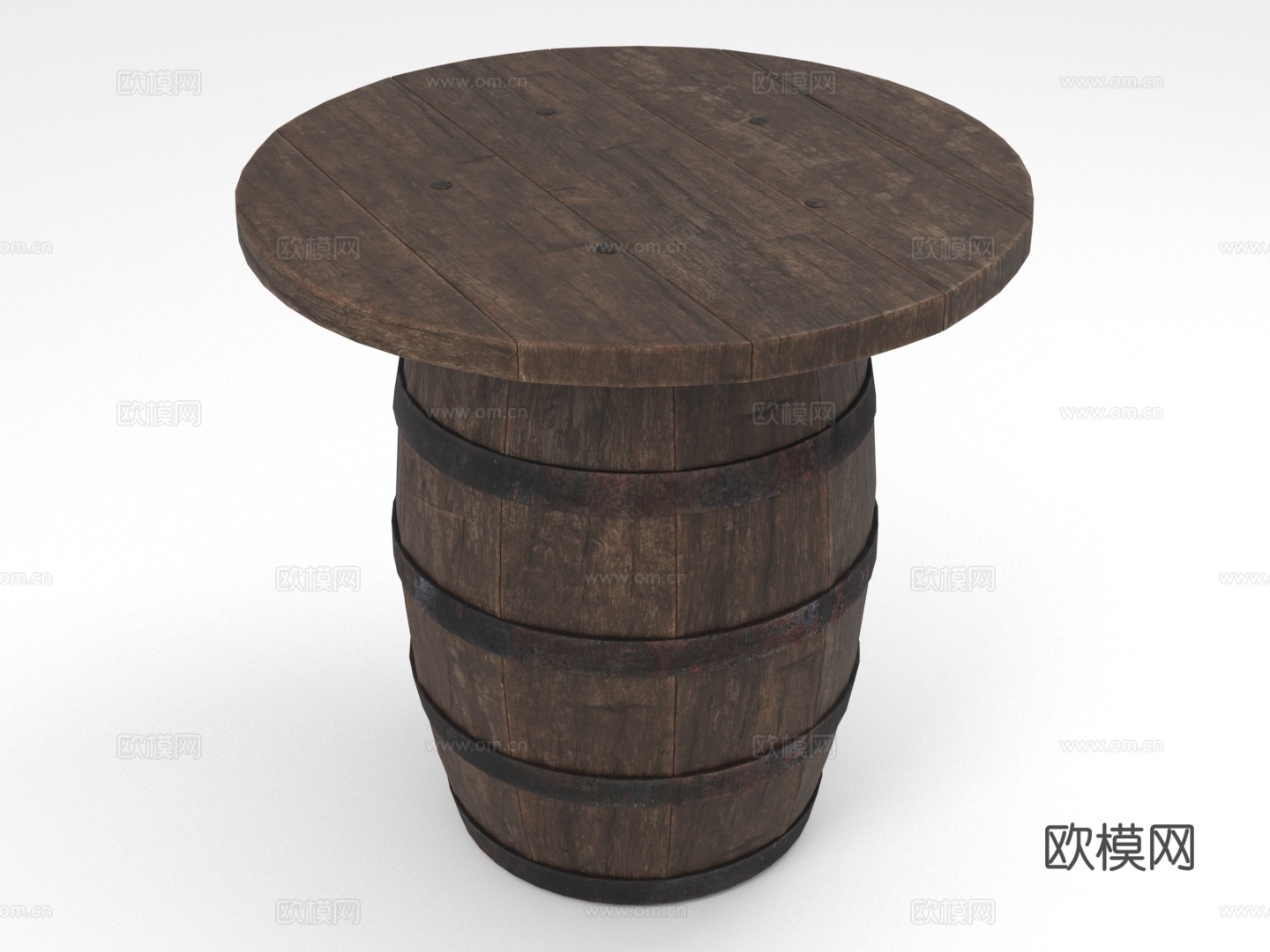 酒桶桌 实木桌 复古桌 圆桌3d模型