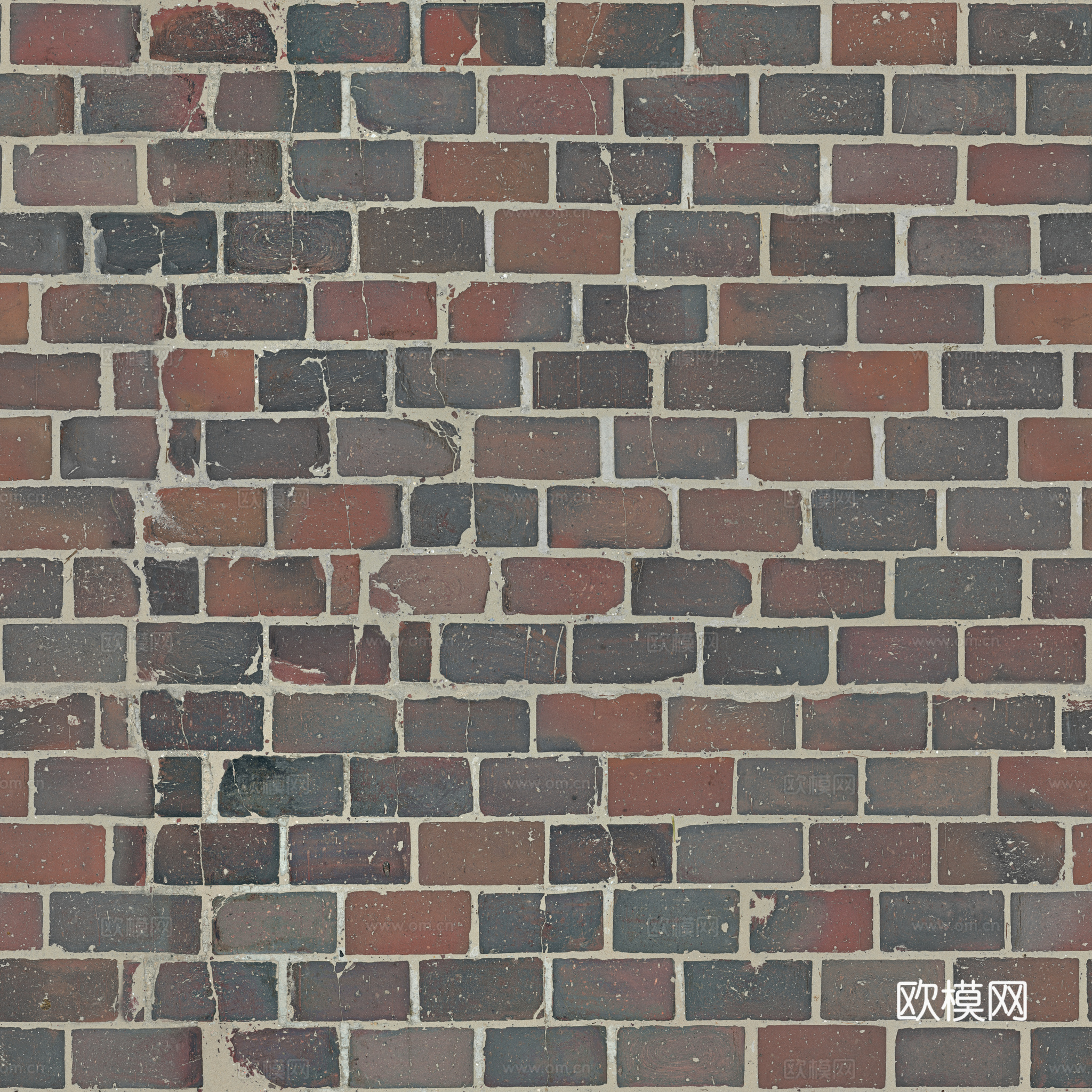 无缝破旧红砖青砖砖墙砖地 PBR材质贴图 2k