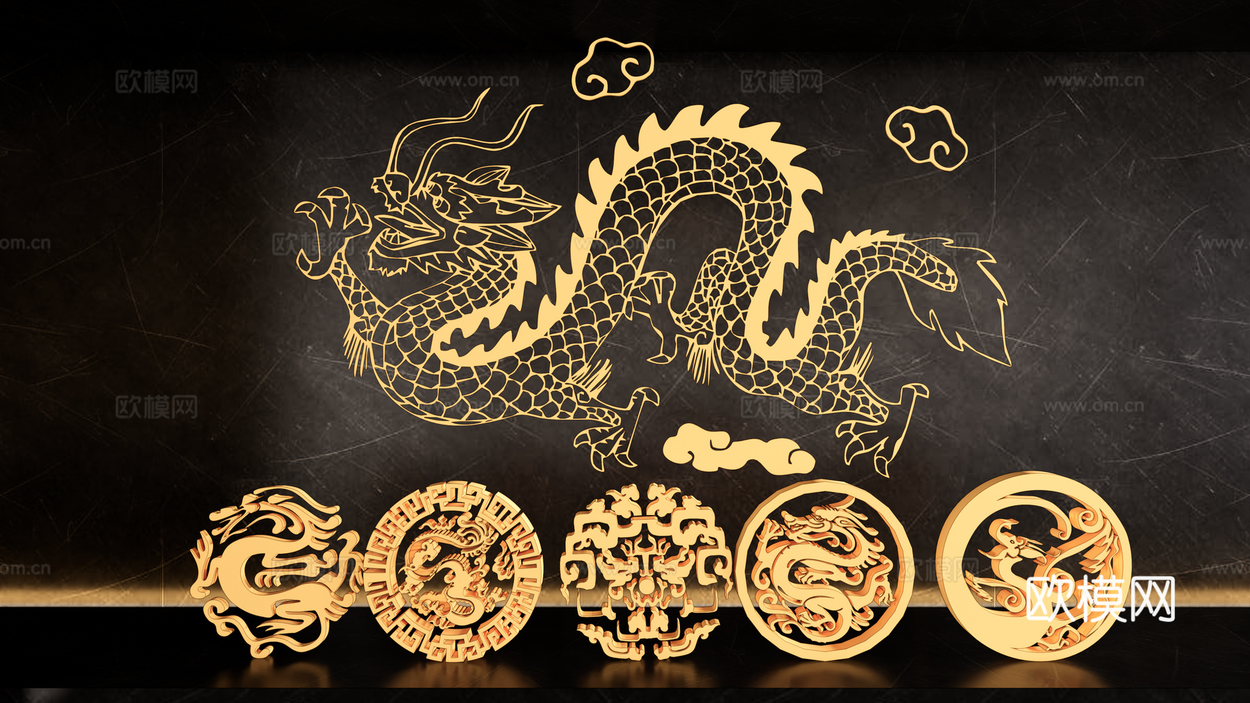 中式浮雕 龙纹 景观雕塑 商业雕塑 动物雕塑su模型