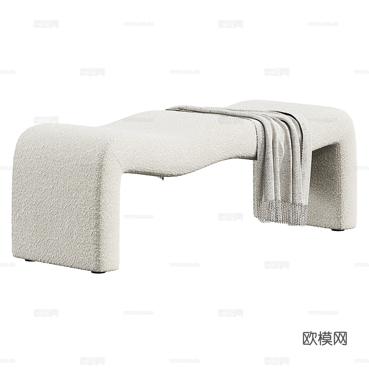 现代奶油风布艺长凳 条凳 床尾凳3d模型下载（渲染图2）