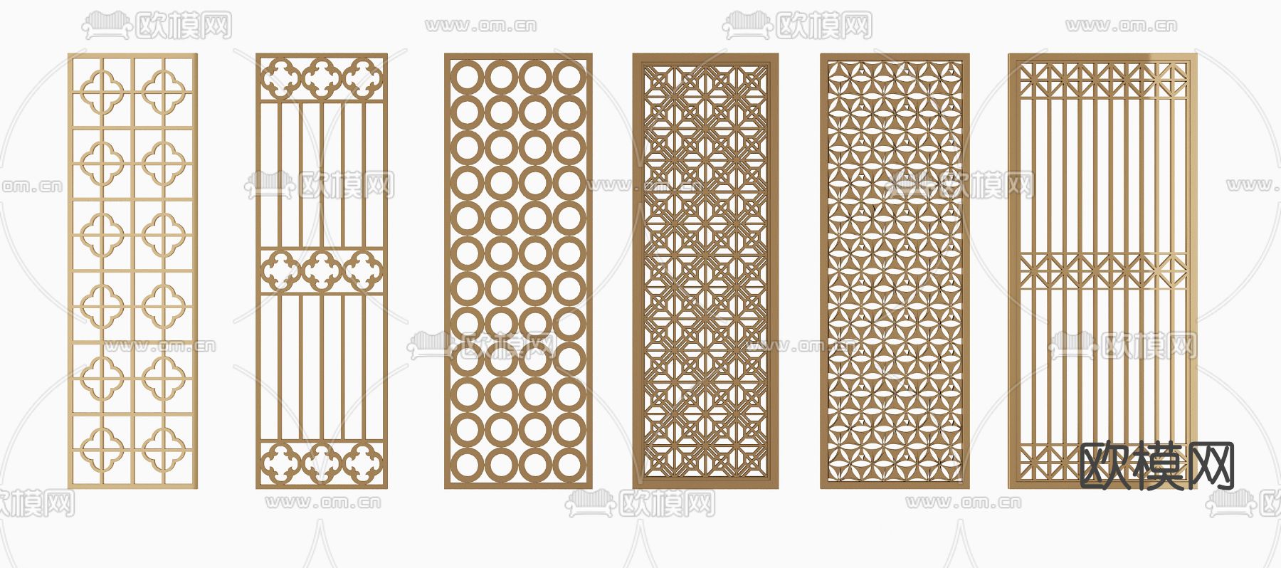 新中式花格屏风隔断免费3d模型下载
