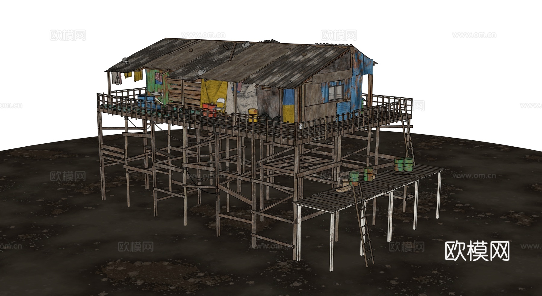 贫民窟建筑 老旧建筑 破损建筑 棚户区 城中村建筑su模型