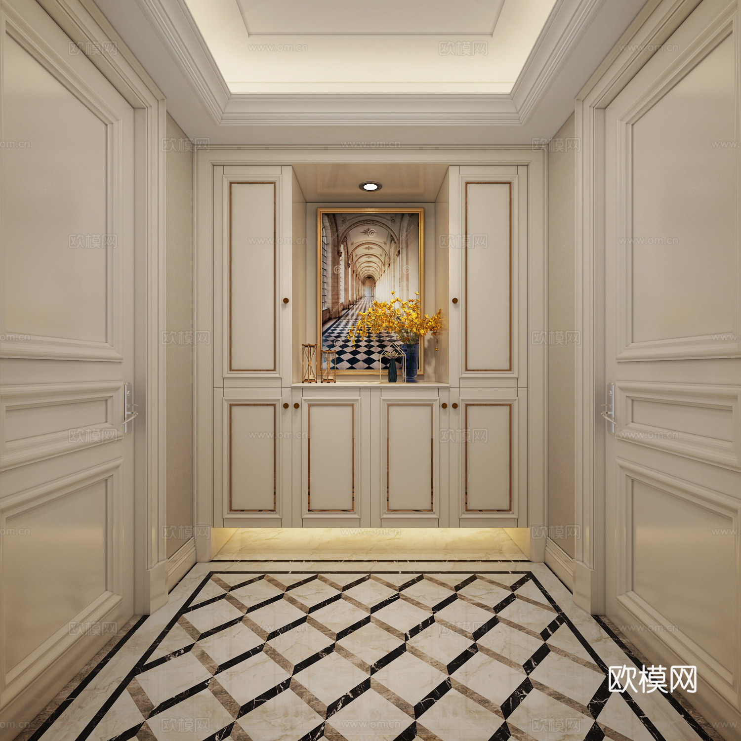 美式 餐厅 玄关 美式现代 酒柜 餐桌 玄关柜 灯具 鞋柜3d模型下载（渲染图2）