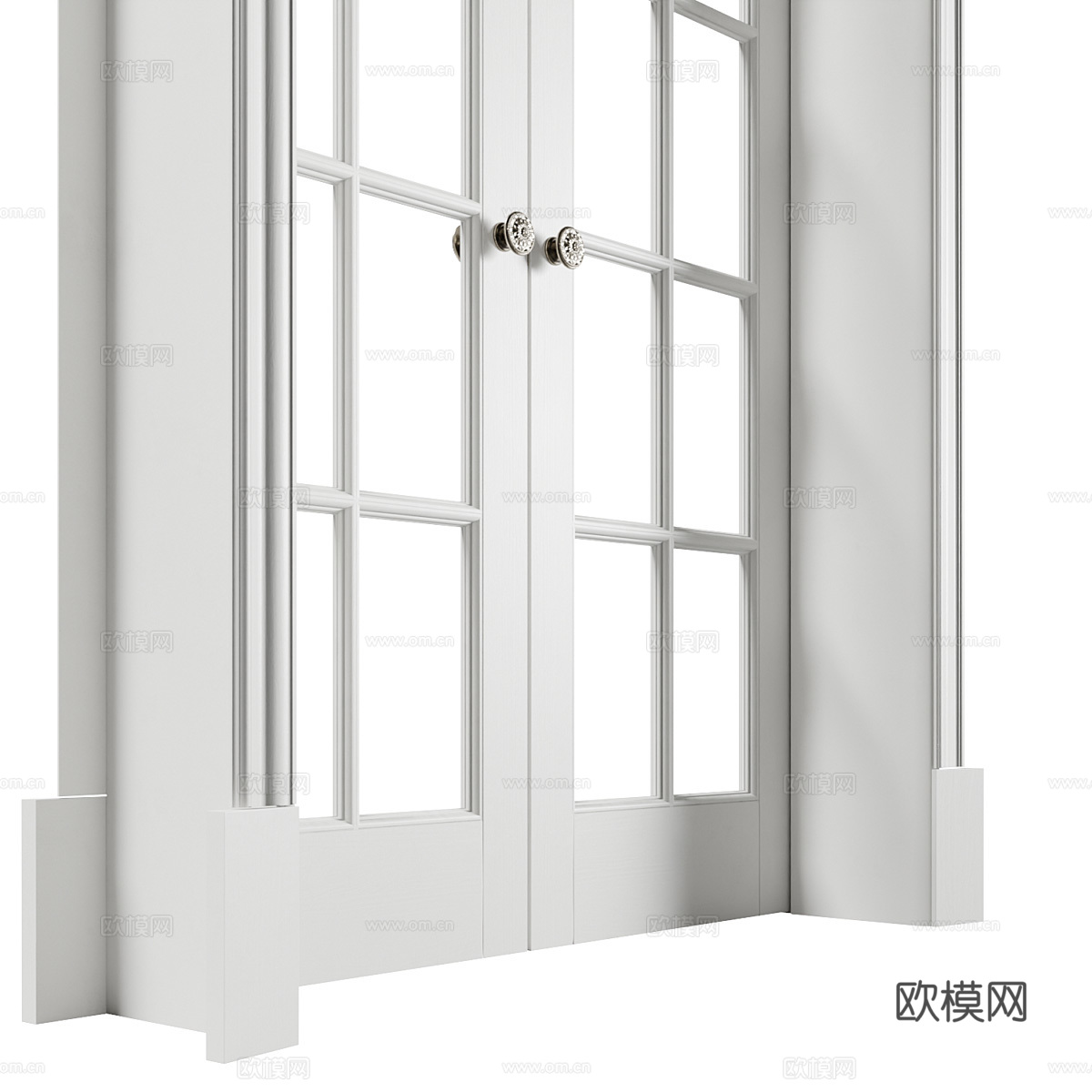 美式简约对开门 双开门 室内门 玻璃门3d模型下载（渲染图5）