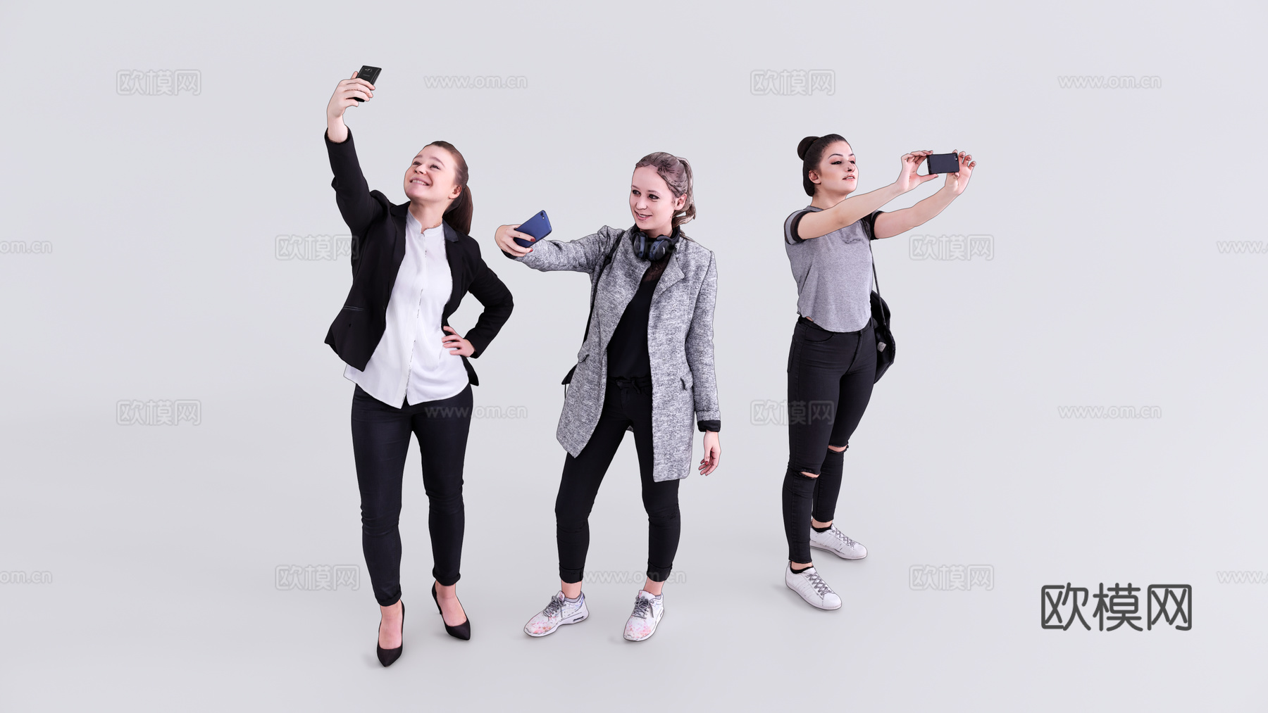 拍照的女人 人群su模型