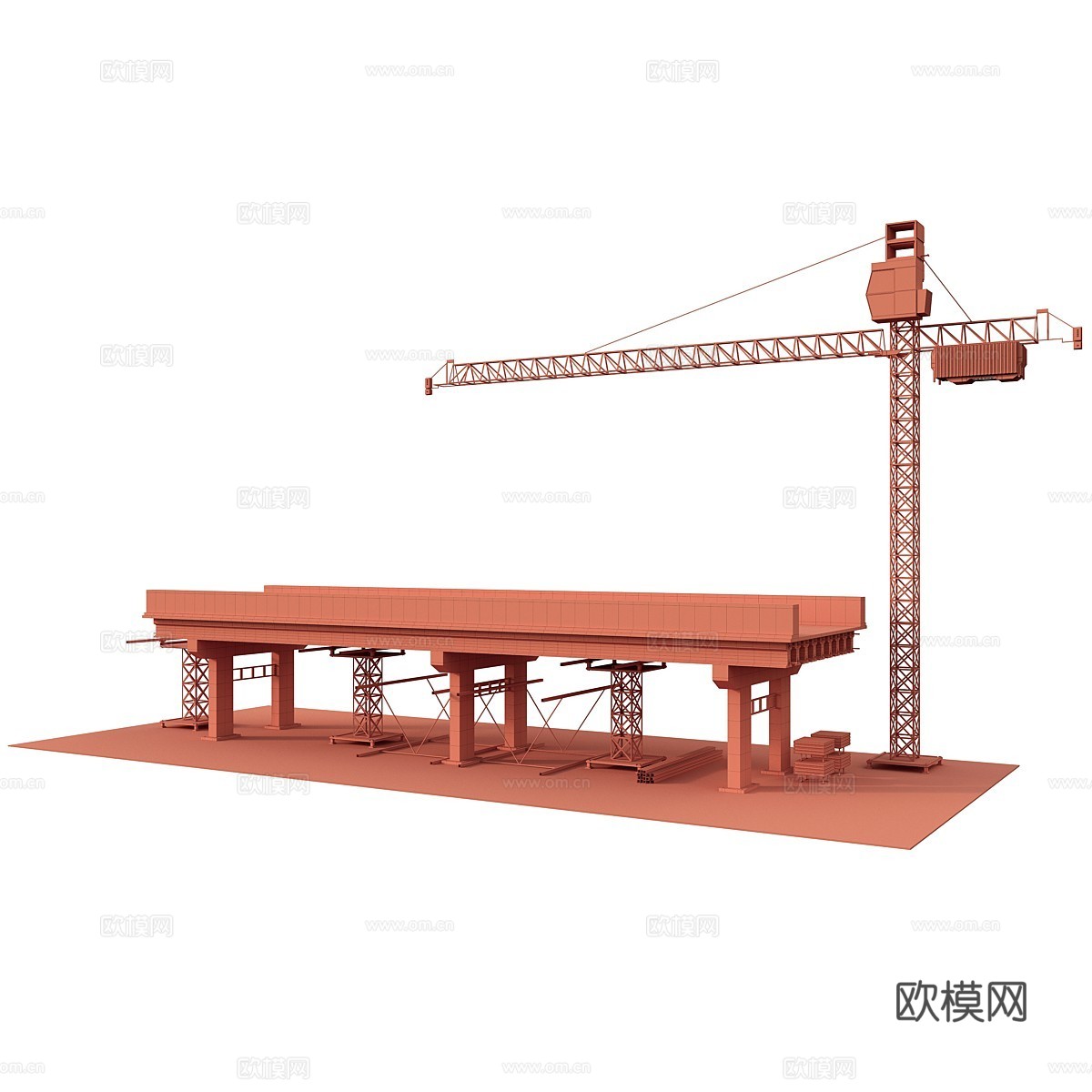 桥梁建设 塔吊3d模型下载（渲染图3）