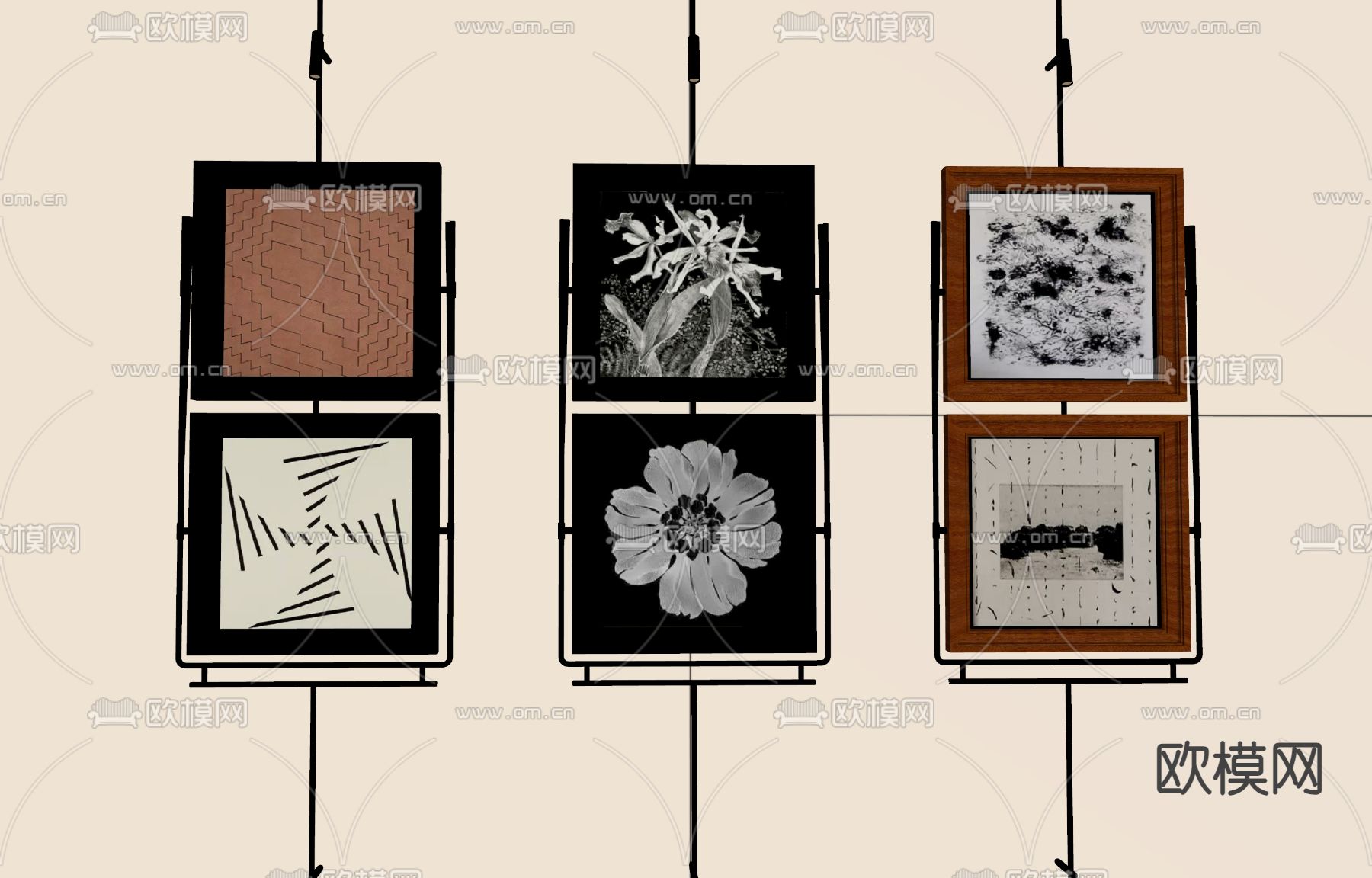 中古风装饰画su模型下载（渲染图1）