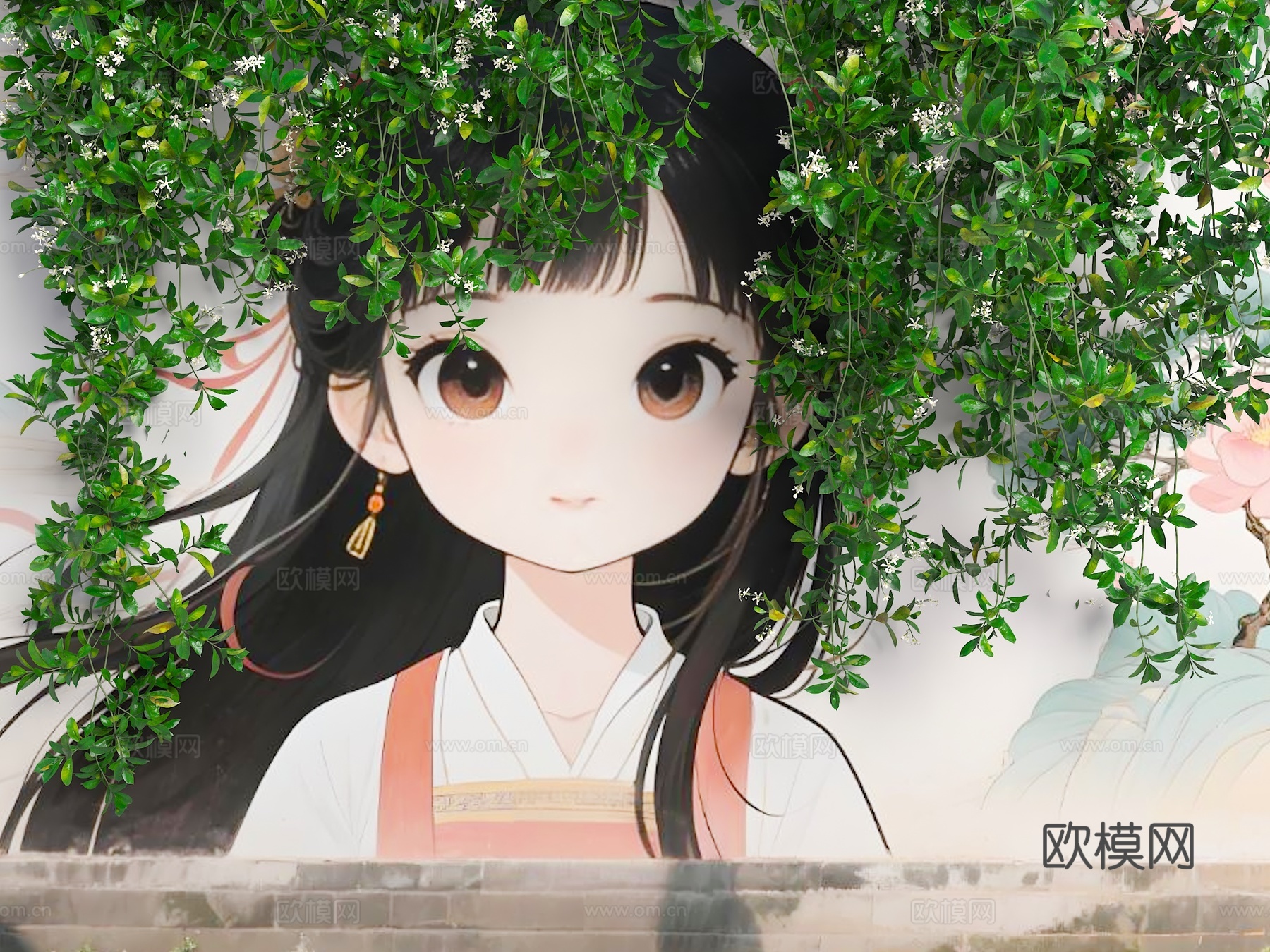 花朵围墙 花艺墙 卡通围墙 花朵女孩头发 现代美陈墙面 墙绘su模型