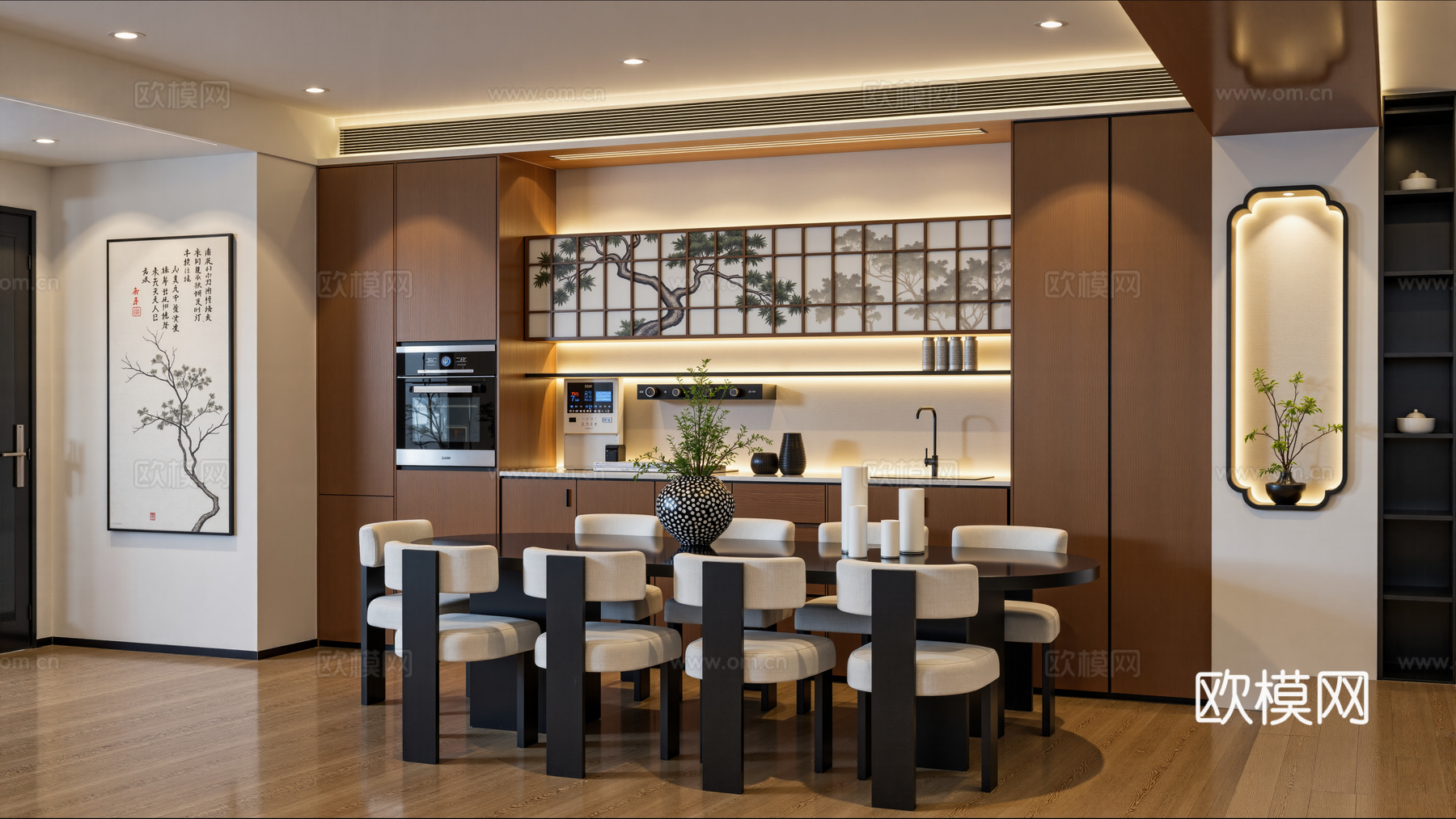 新中式原木餐厅su模型