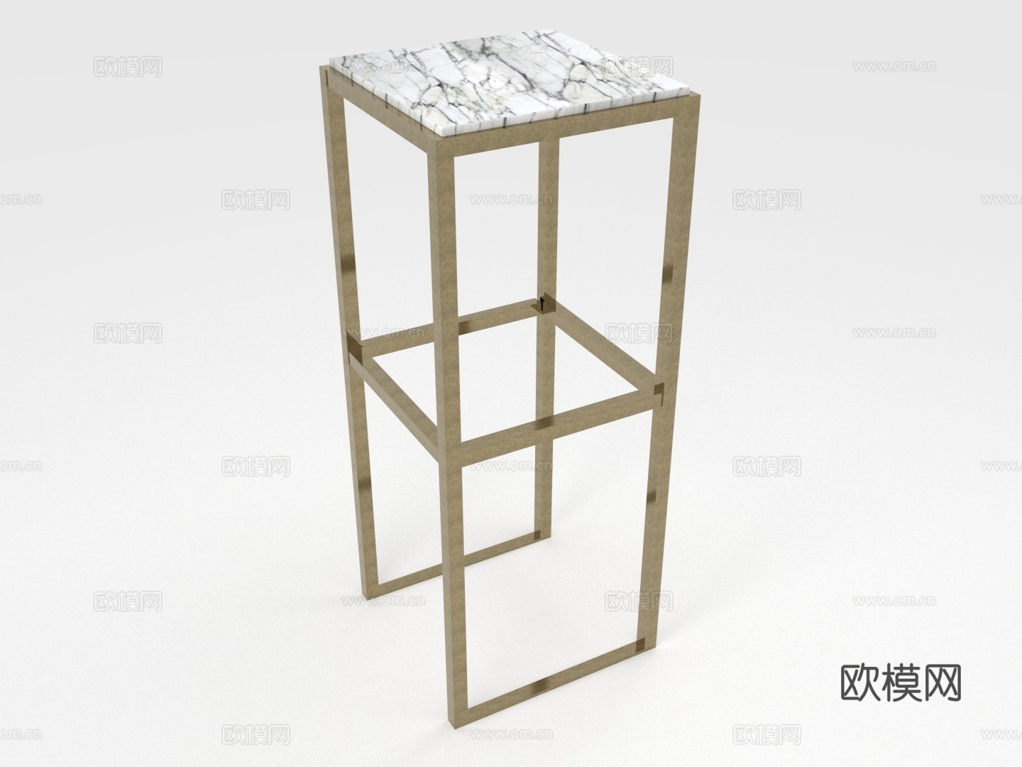 吧台桌 高脚桌 大理石桌面 金属框架 现代风格3d模型下载（渲染图1）