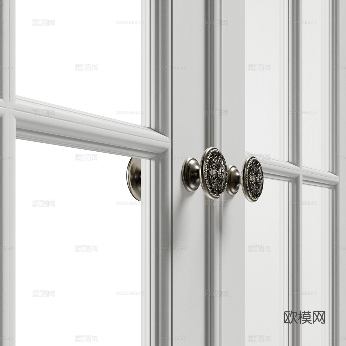 美式简约对开门 双开门 室内门 玻璃门3d模型下载（渲染图4）