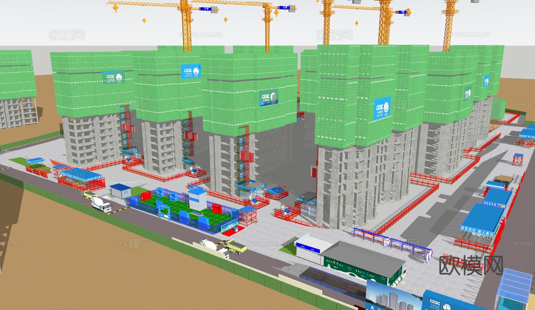 现代建筑工地 施工项目部 彩钢房 厂房建筑su模型