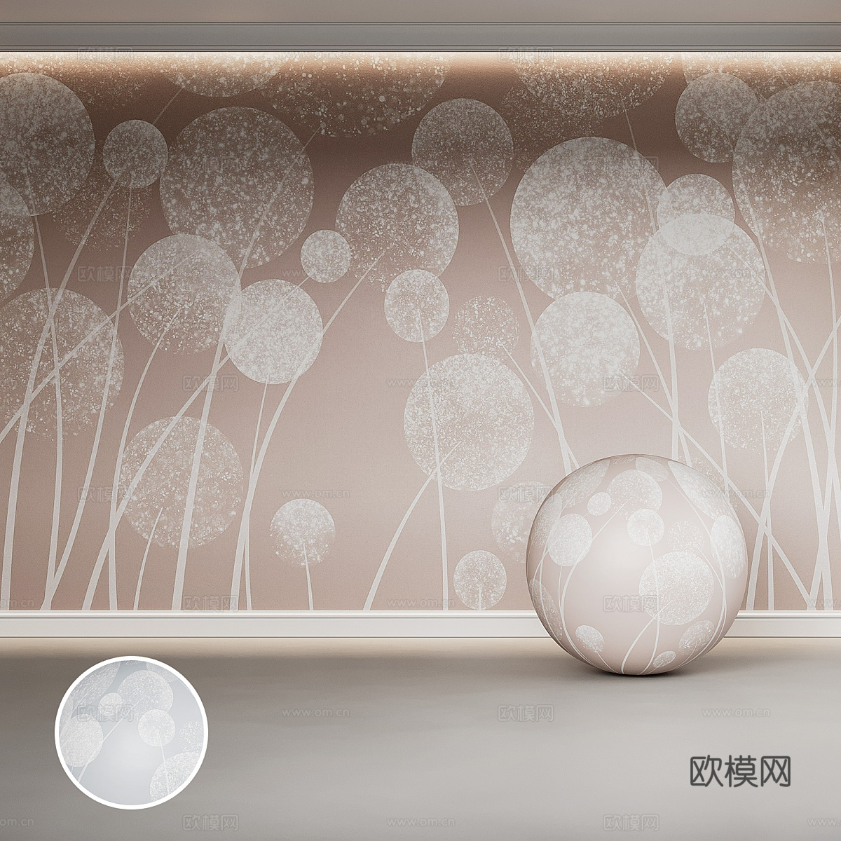 现代儿童房蒲公英墙布 壁画 墙纸3d模型下载（渲染图1）