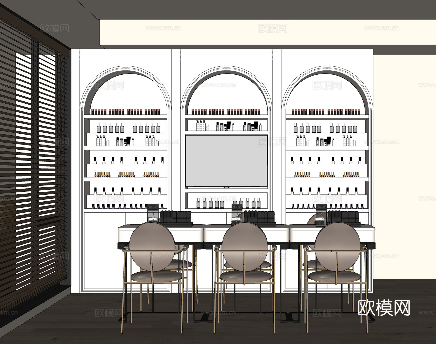 奶油风美甲店su模型