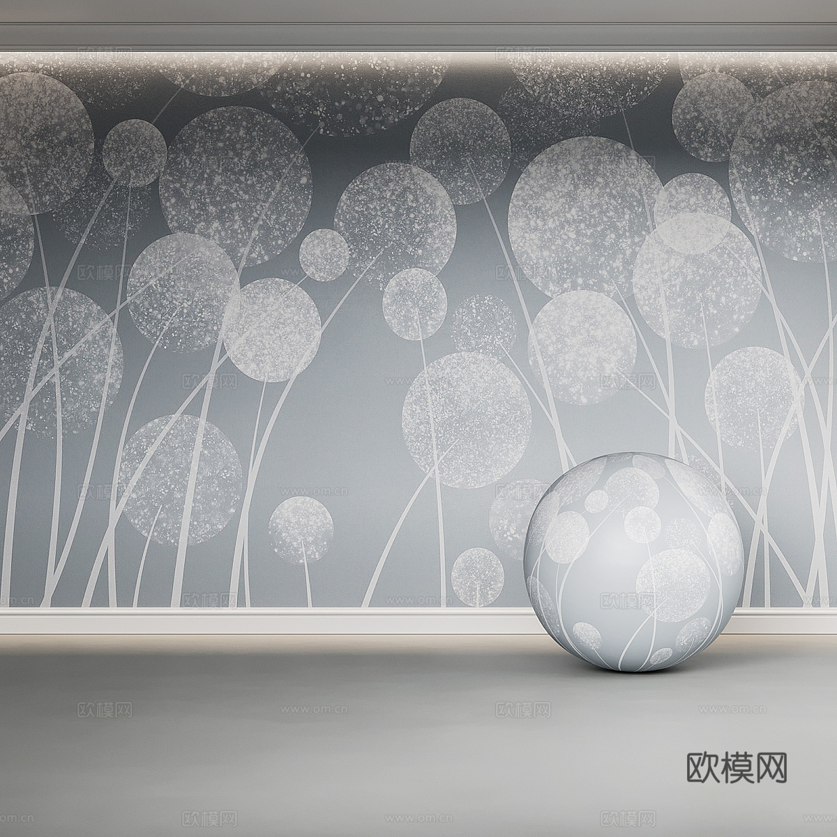 现代儿童房蒲公英墙布 壁画 墙纸3d模型下载（渲染图2）