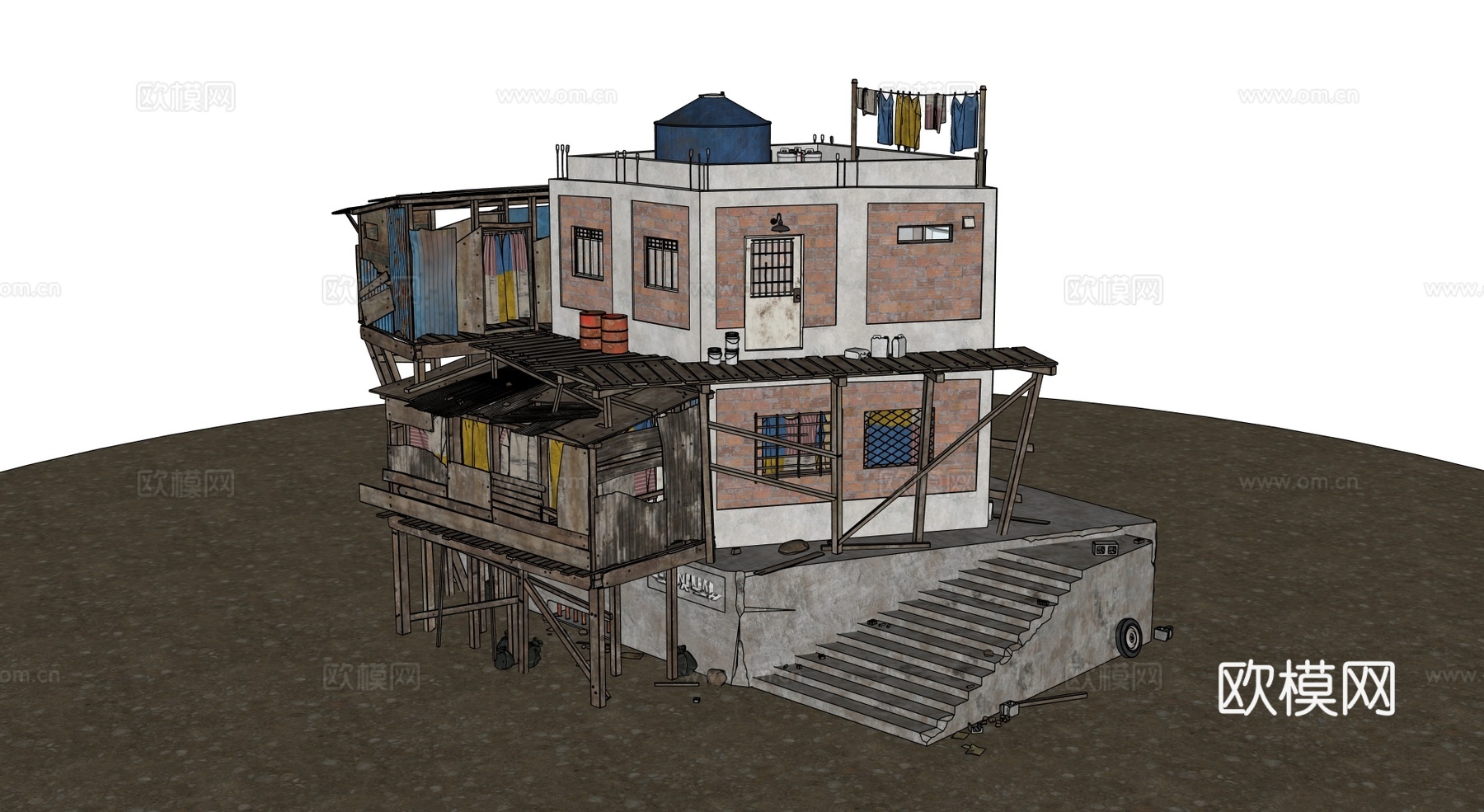 贫民窟建筑 老旧建筑 破损建筑 棚户区 城中村建筑su模型