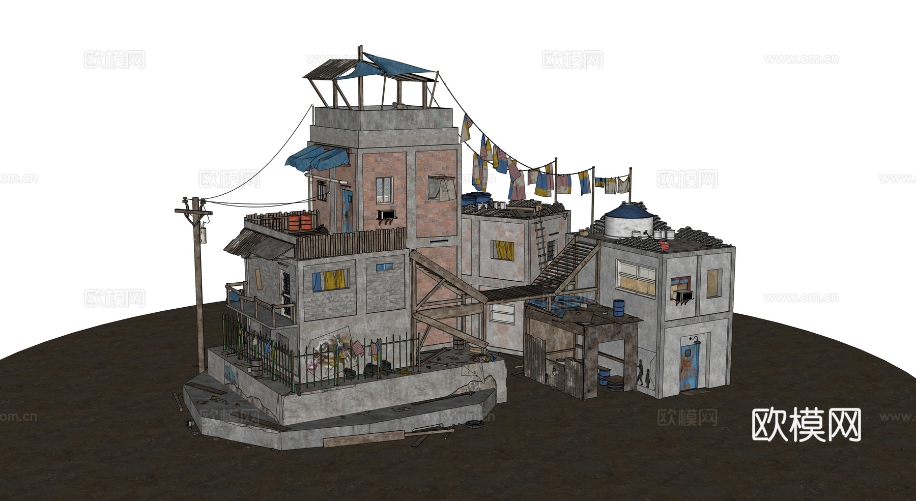 贫民窟建筑 老旧建筑 破损建筑 棚户区 城中村建筑su模型