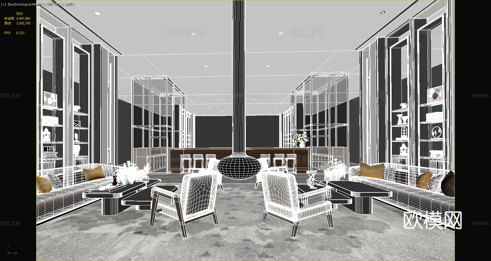 新中式售楼部 新中式会客厅 休息室 接待室 新中式沙发 单椅3d模型下载（渲染图3）