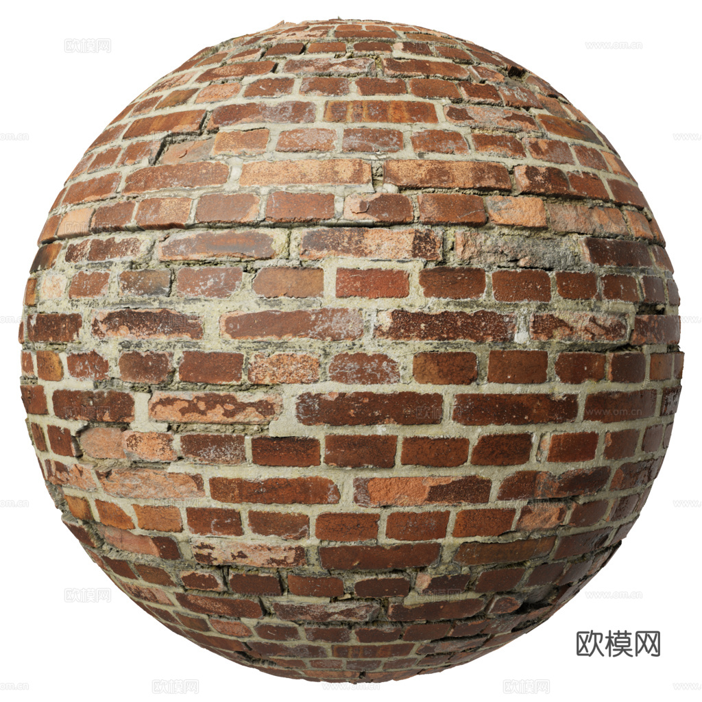 无缝破旧红砖砖墙 PBR材质贴图 1k