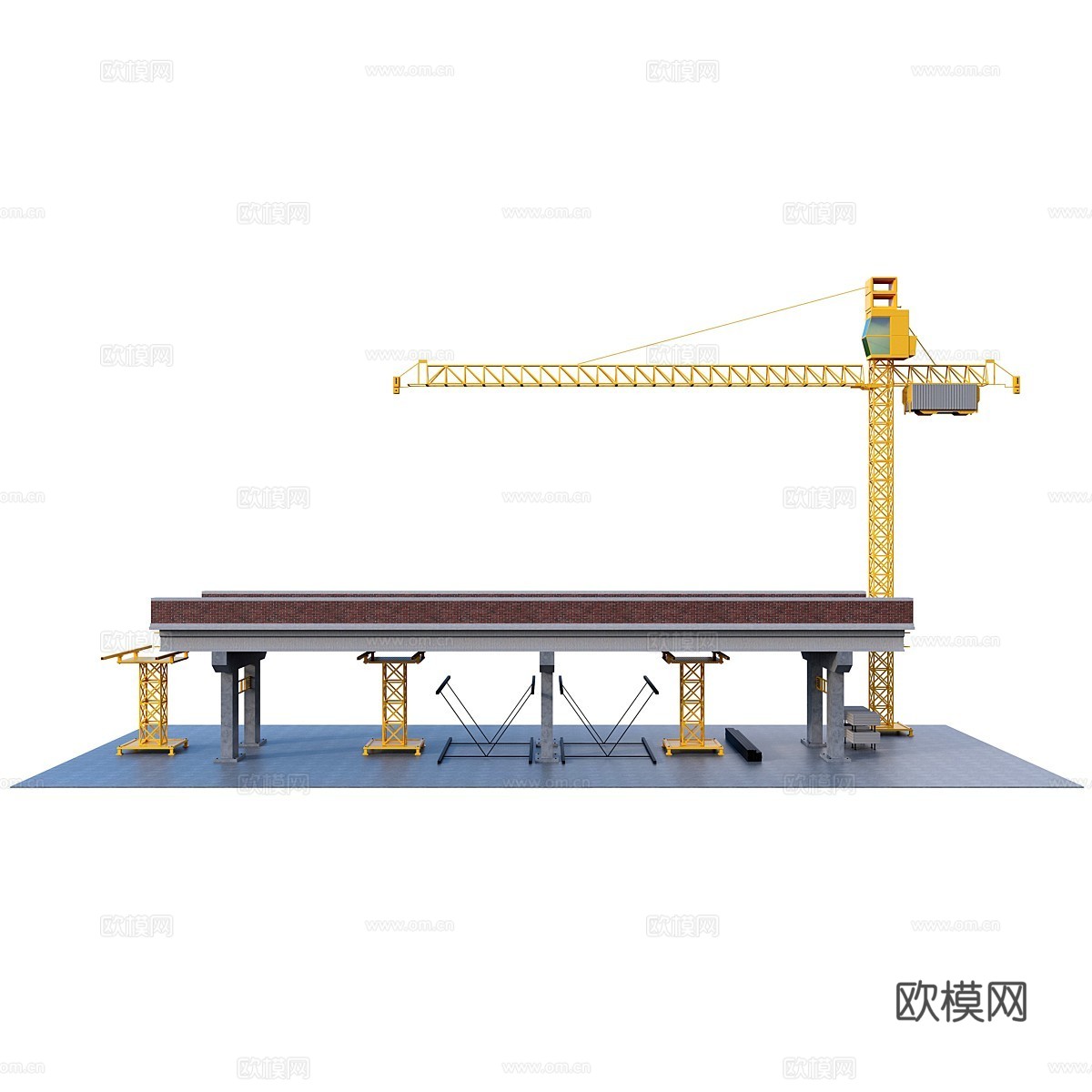 桥梁建设 塔吊3d模型下载（渲染图2）