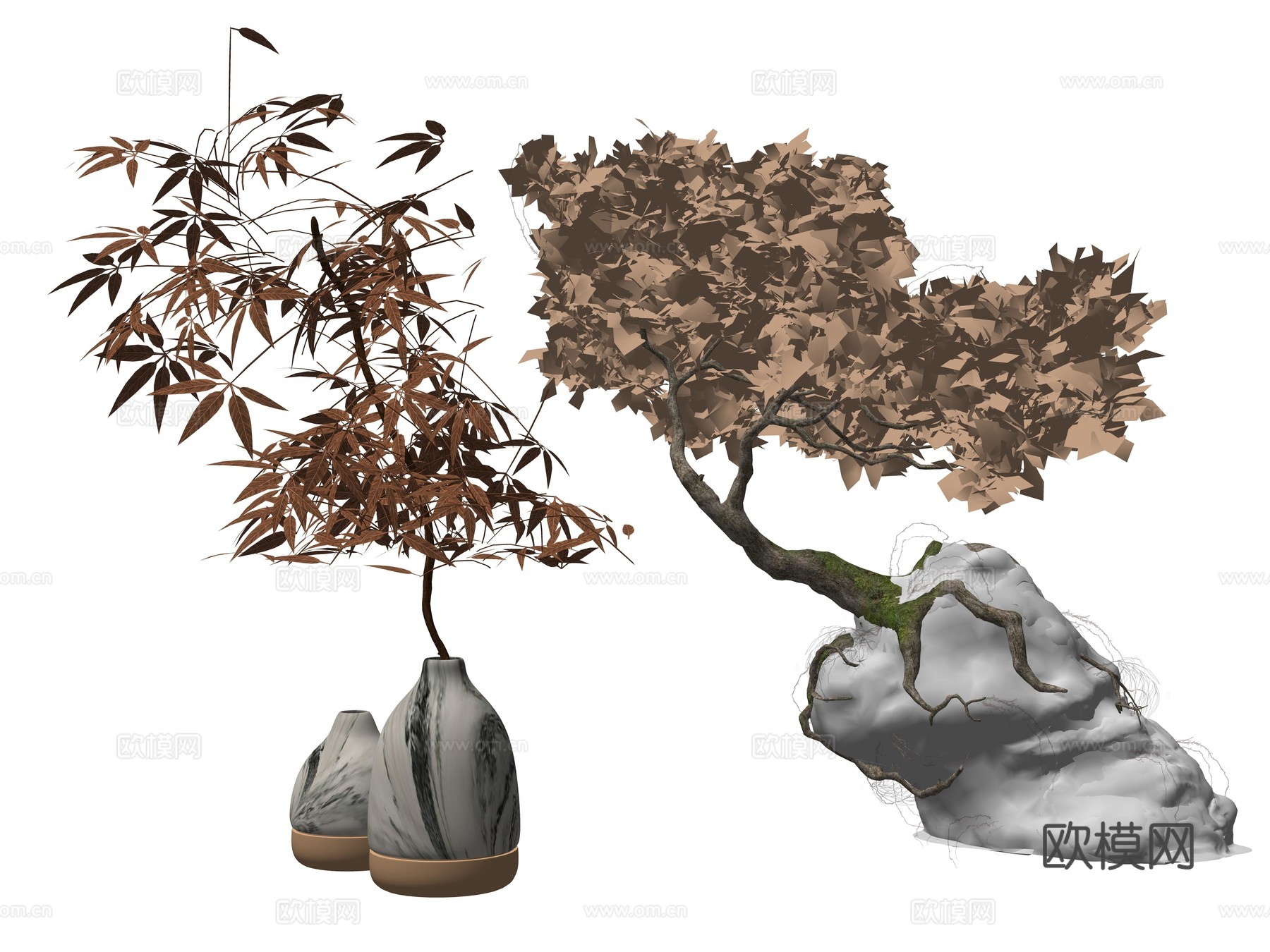 现代花瓶花艺植物装饰摆件su模型