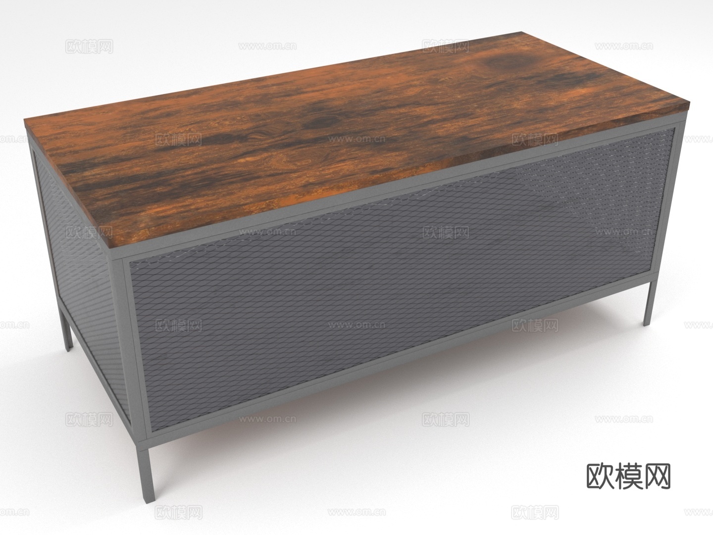 储物柜 木质桌面 金属框架 收纳柜 工业风3d模型下载（渲染图1）