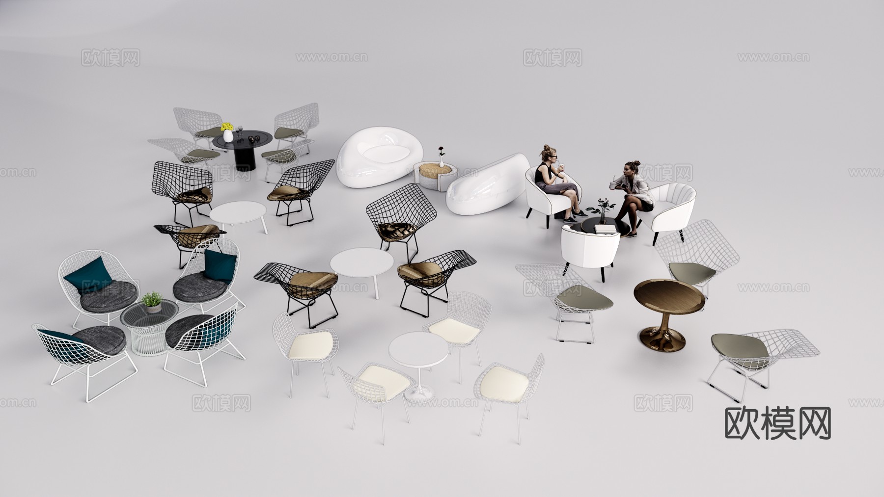 现代金属室外座椅 户外成品座椅su模型