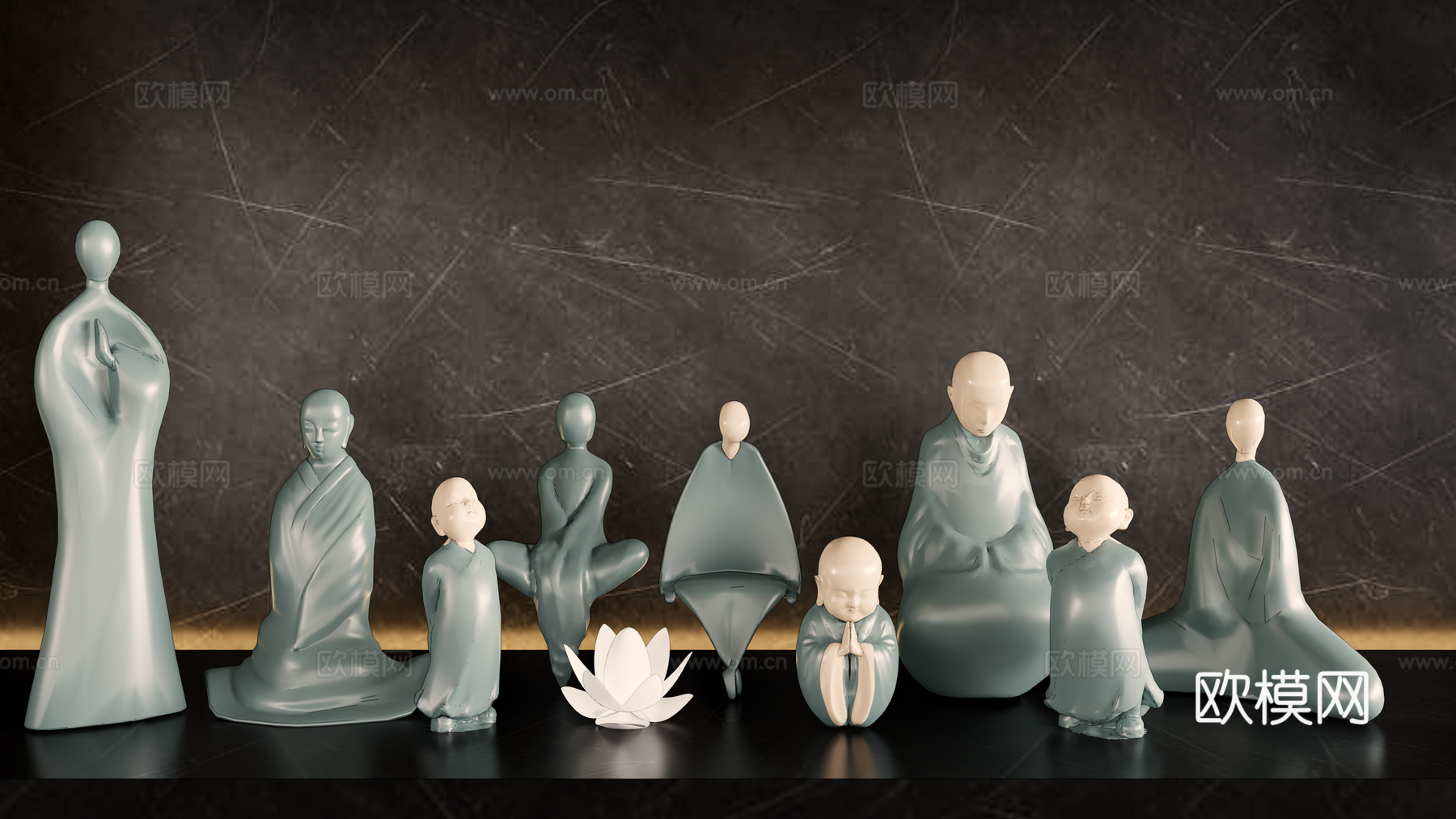 和尚雕塑 禅意雕塑 景观雕塑 商业雕塑 动物雕塑su模型