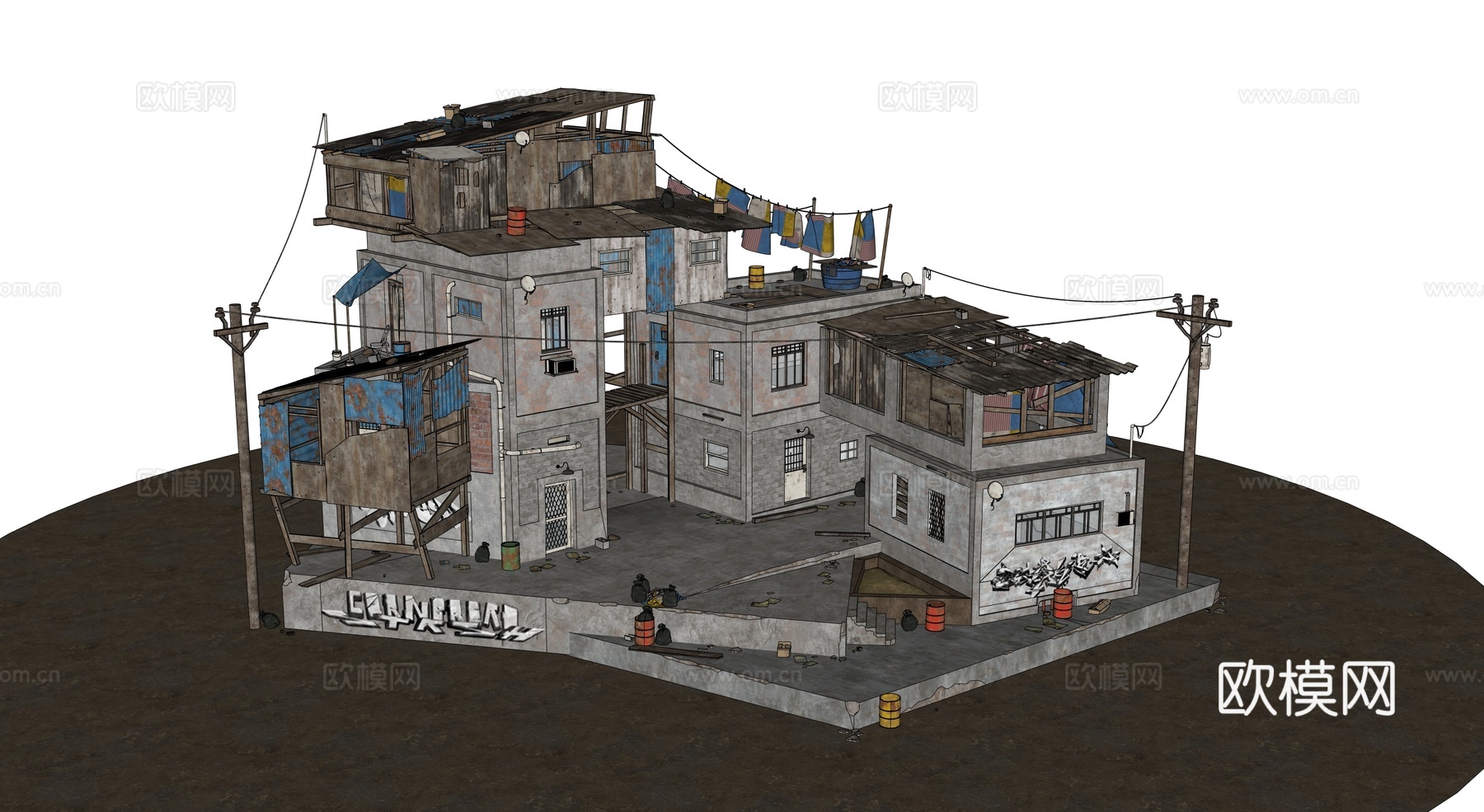 贫民窟建筑 老旧建筑 破损建筑 棚户区 城中村建筑su模型