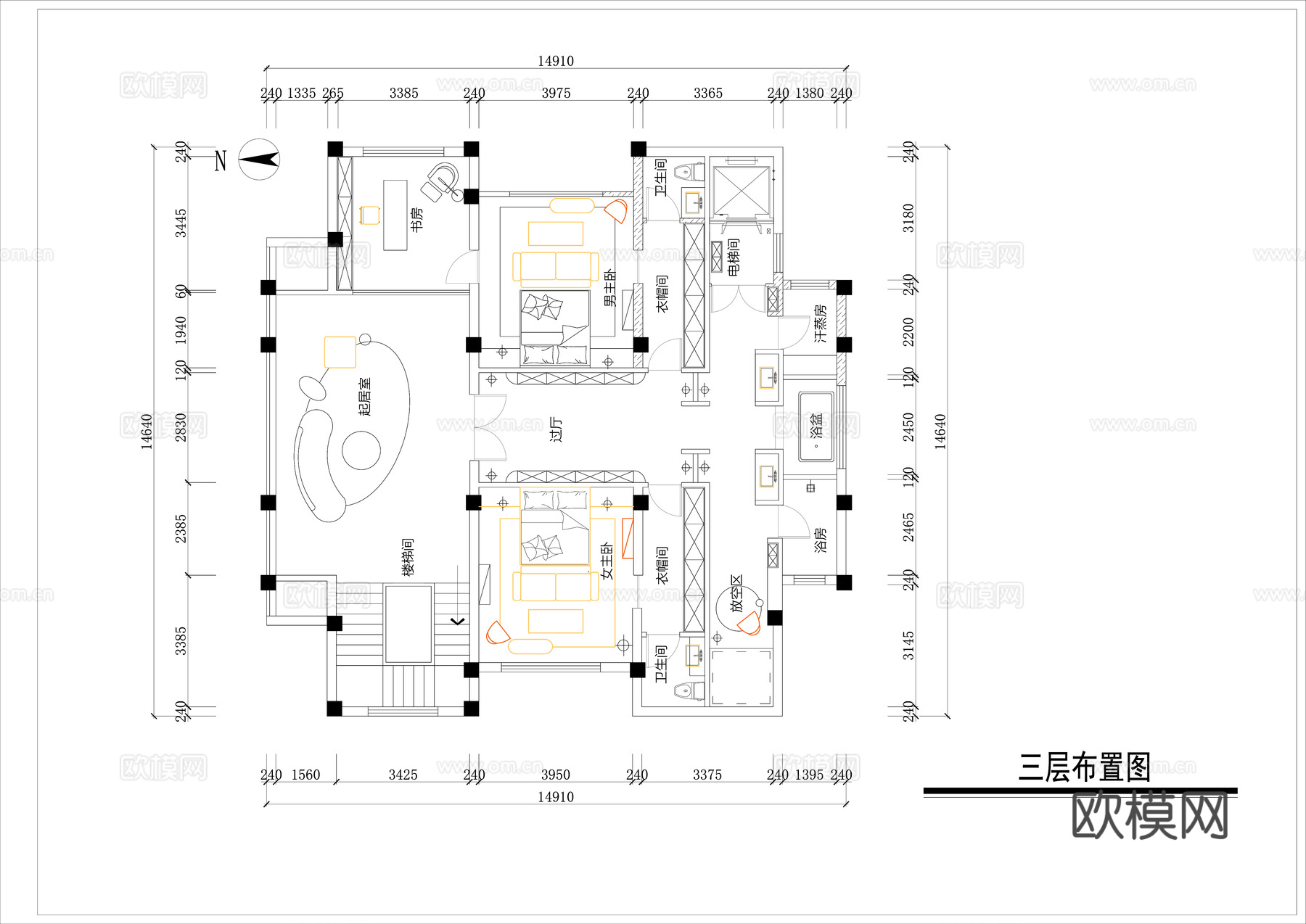 别墅会所平面图cad施工图
