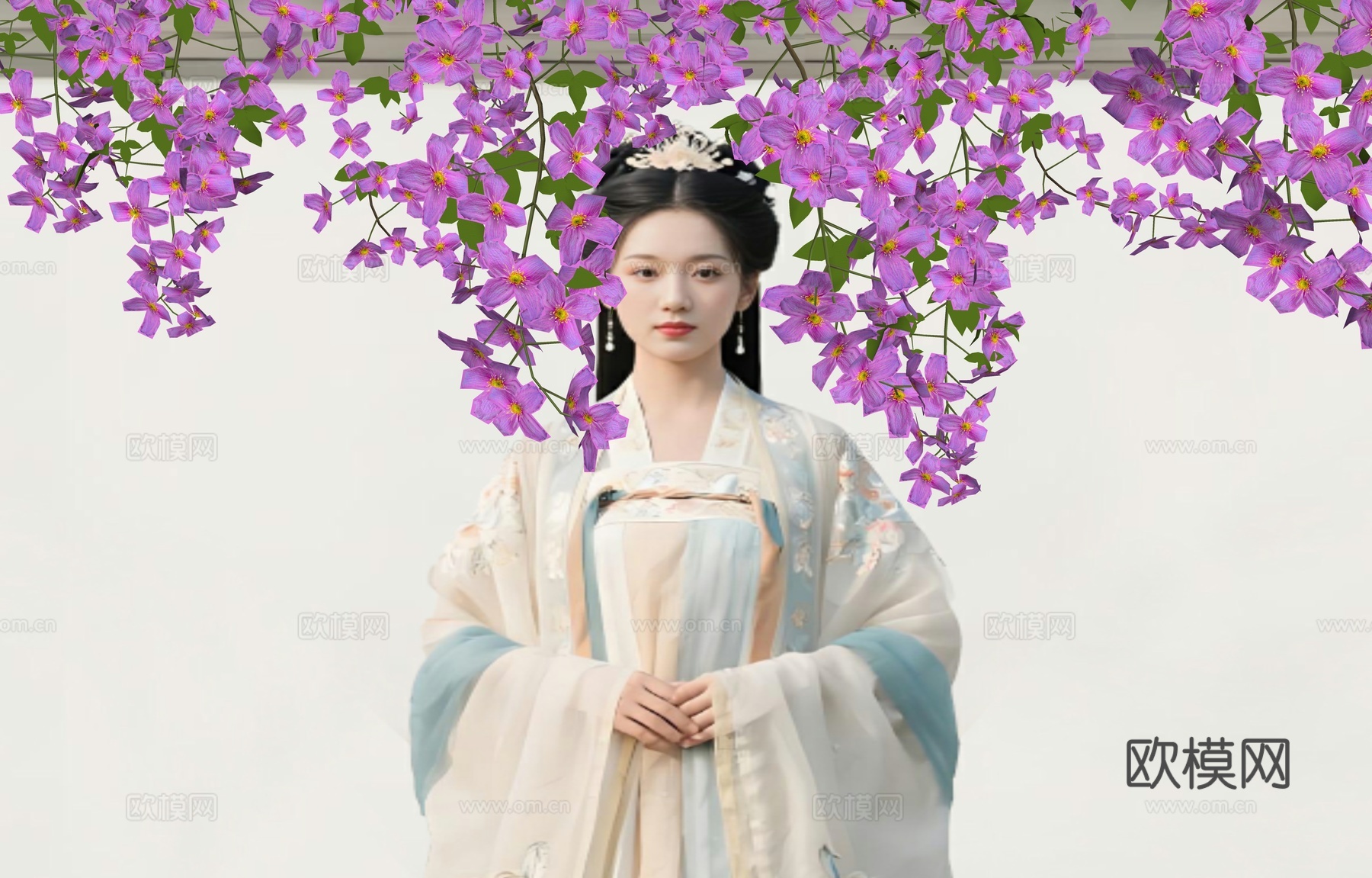 花朵围墙 花艺墙 卡通围墙 花朵女孩头发 现代美陈墙面 墙绘su模型