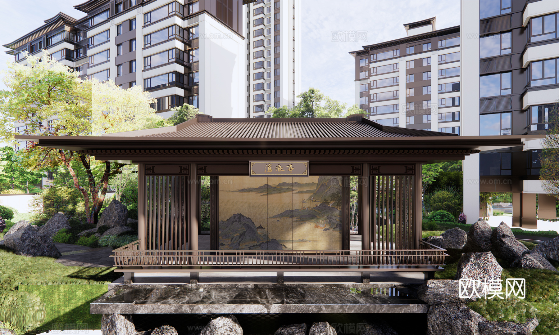 新中式亭子 新中式花园住宅建筑景观亭su模型
