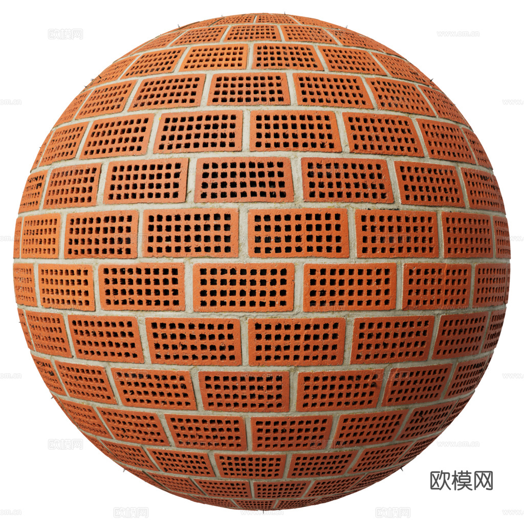 无缝红砖砖墙空心砖 PBR材质贴图 1k