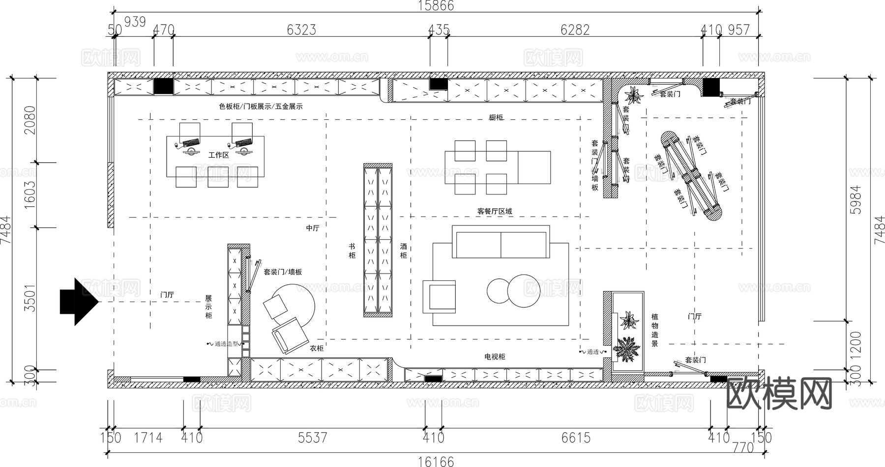 全屋定制展厅平面图 家具展厅 木作展厅 全屋定制专卖店cad施工图