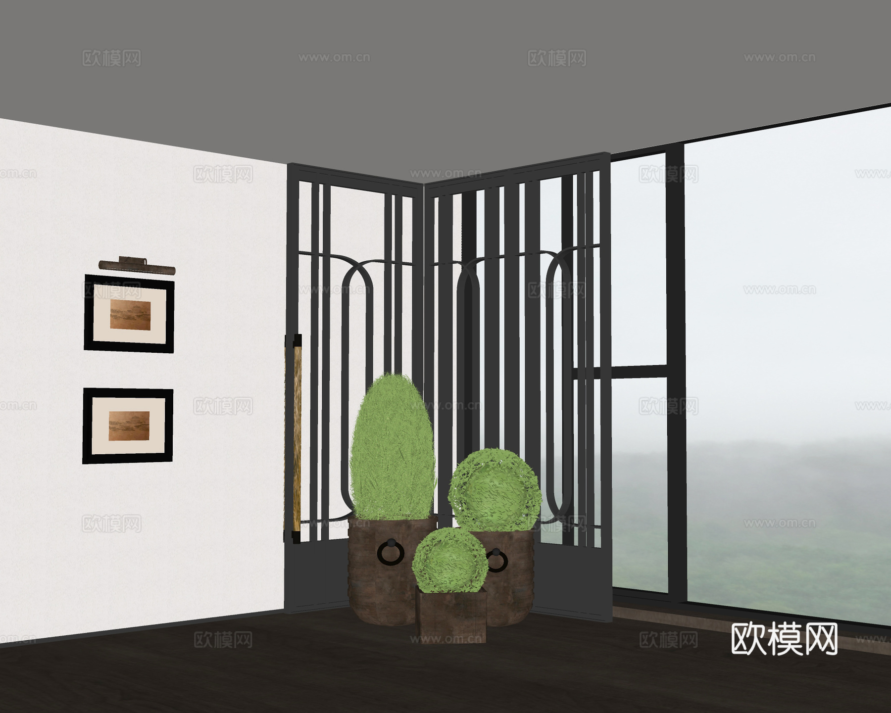 酒店端景盆栽su模型下载（渲染图2）