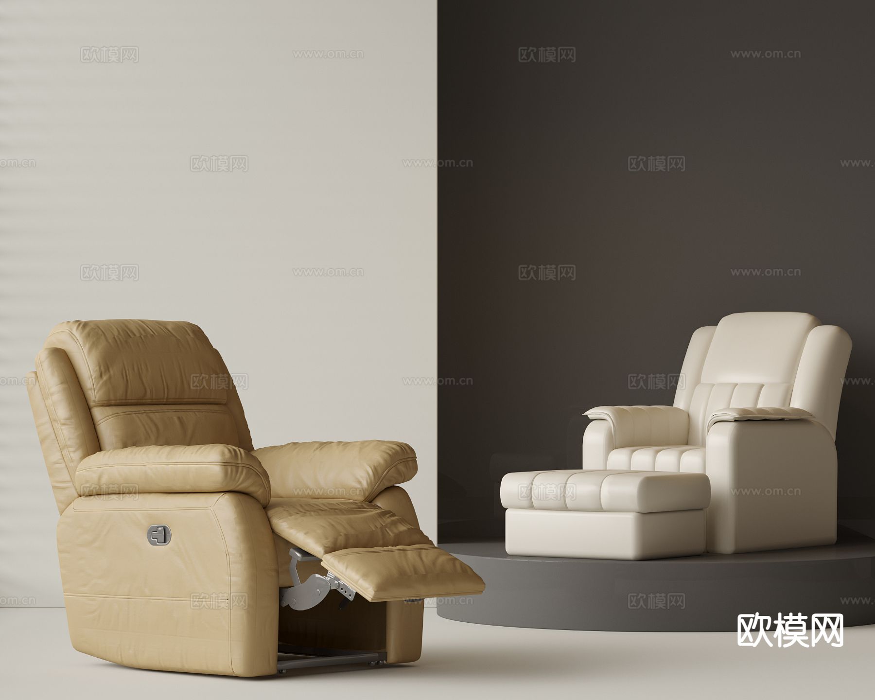 现代皮革按摩椅su模型下载（渲染图2）