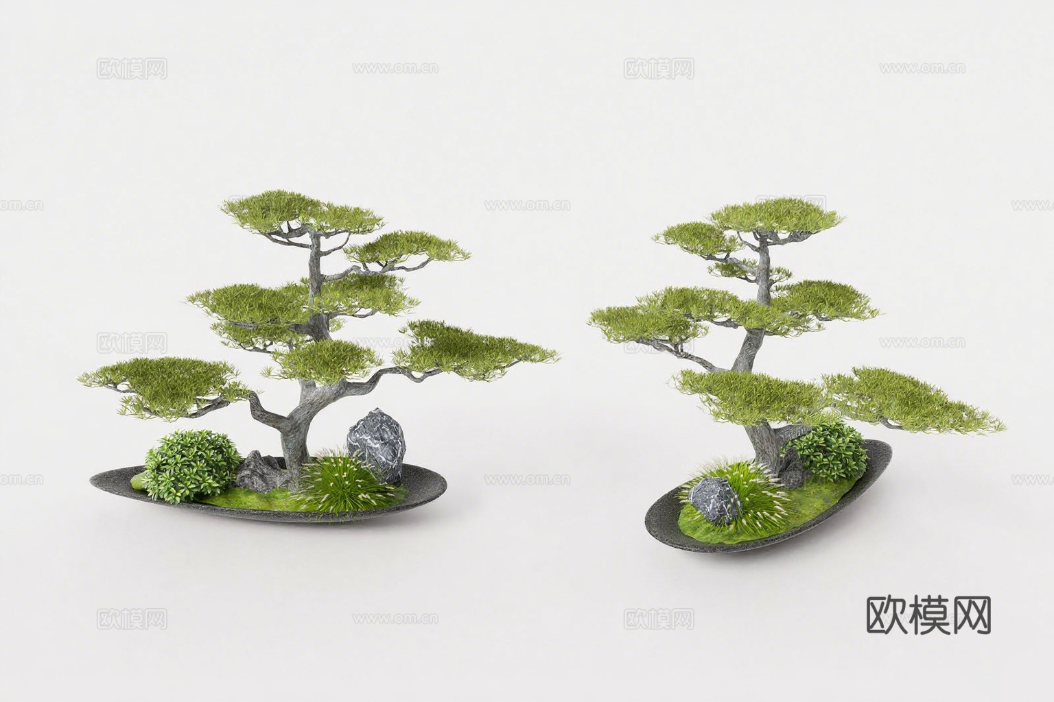 新中式禅意黑岩盆景su模型