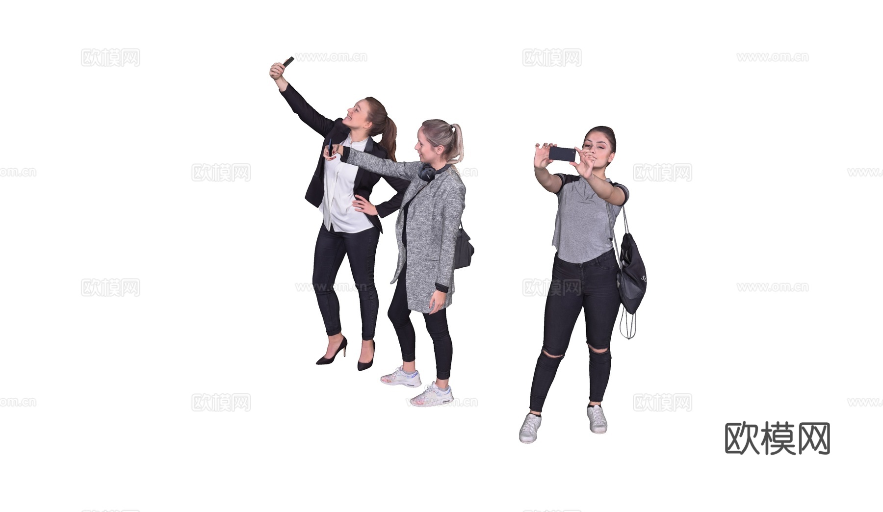 拍照的女人 人群su模型