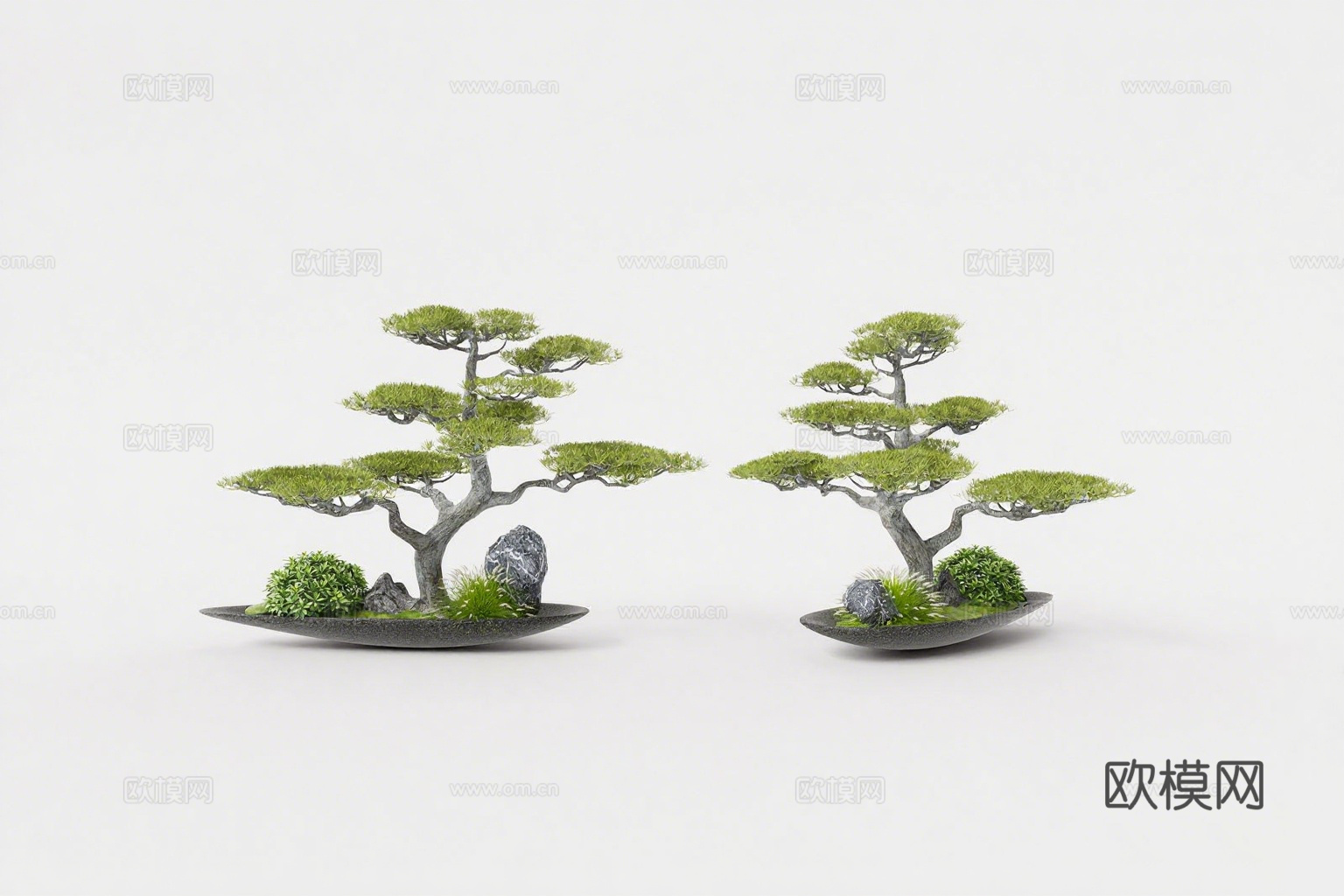 新中式禅意黑岩盆景su模型